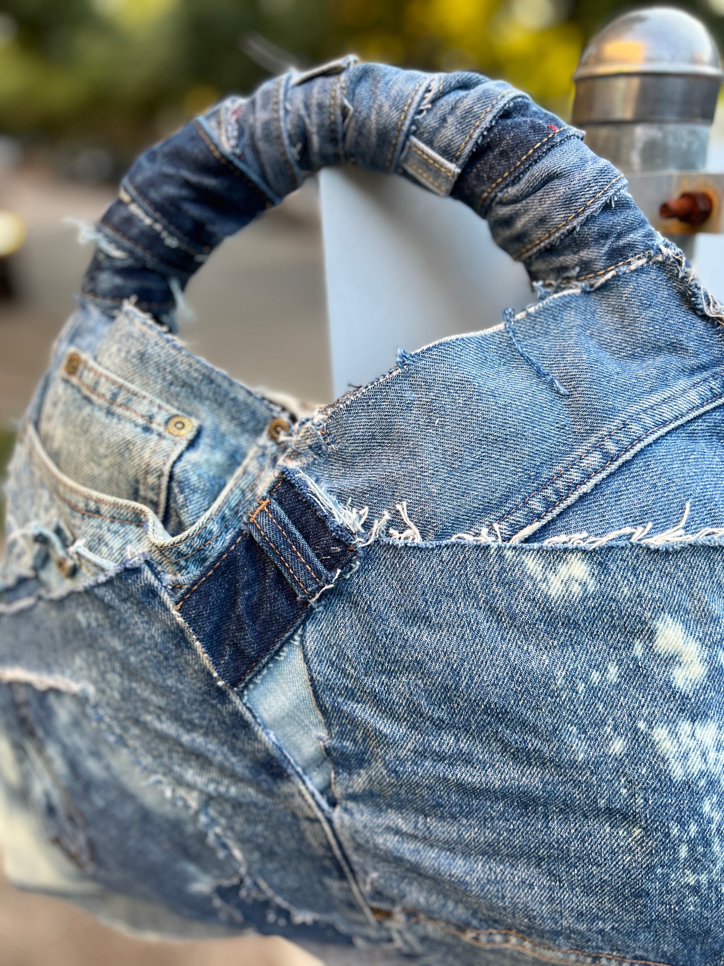 Spotted Black Pockets Denim Grunge Ugly Bag
