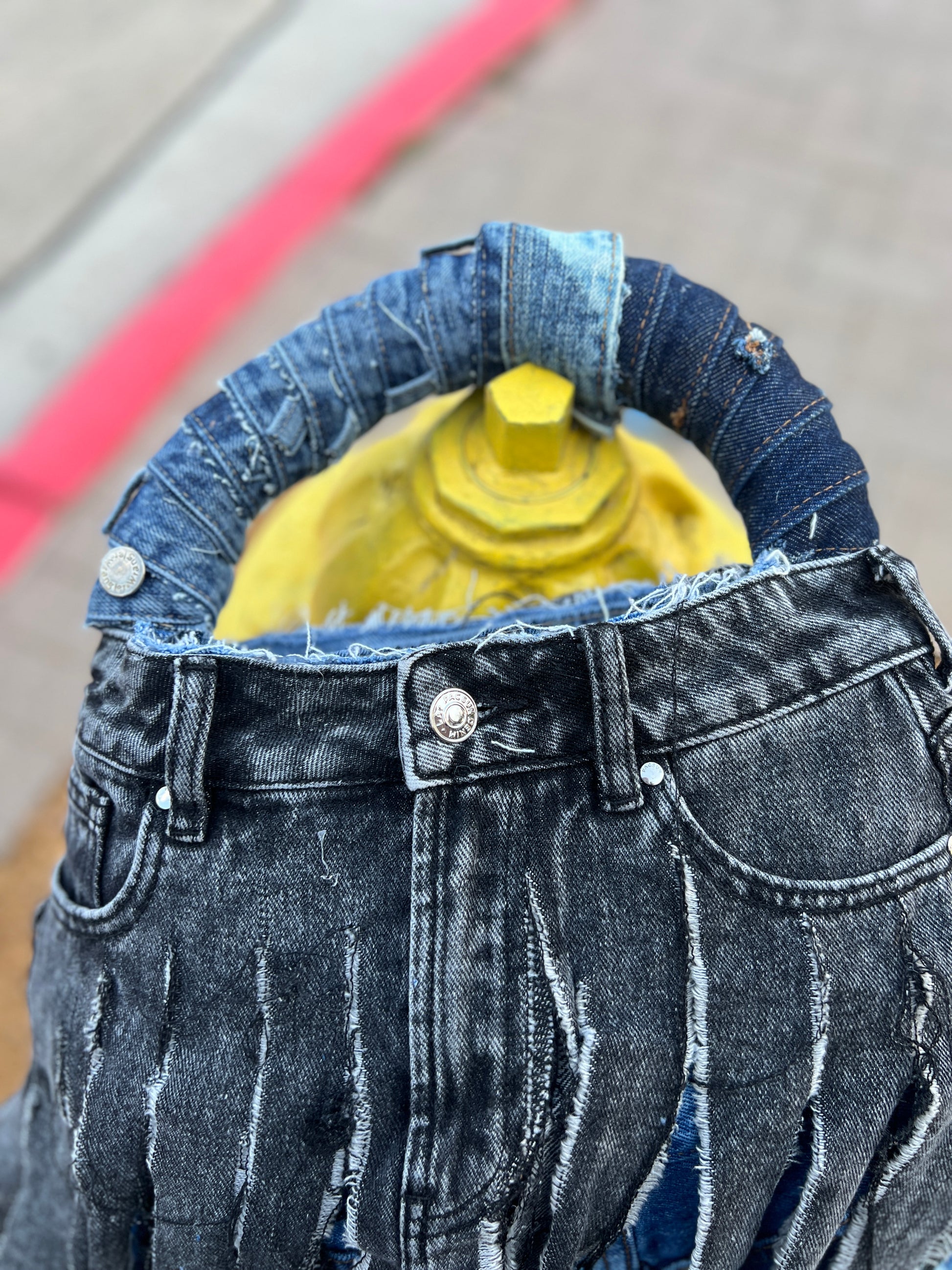 Ugly Shredded Denim One Of One Upcycled Bag