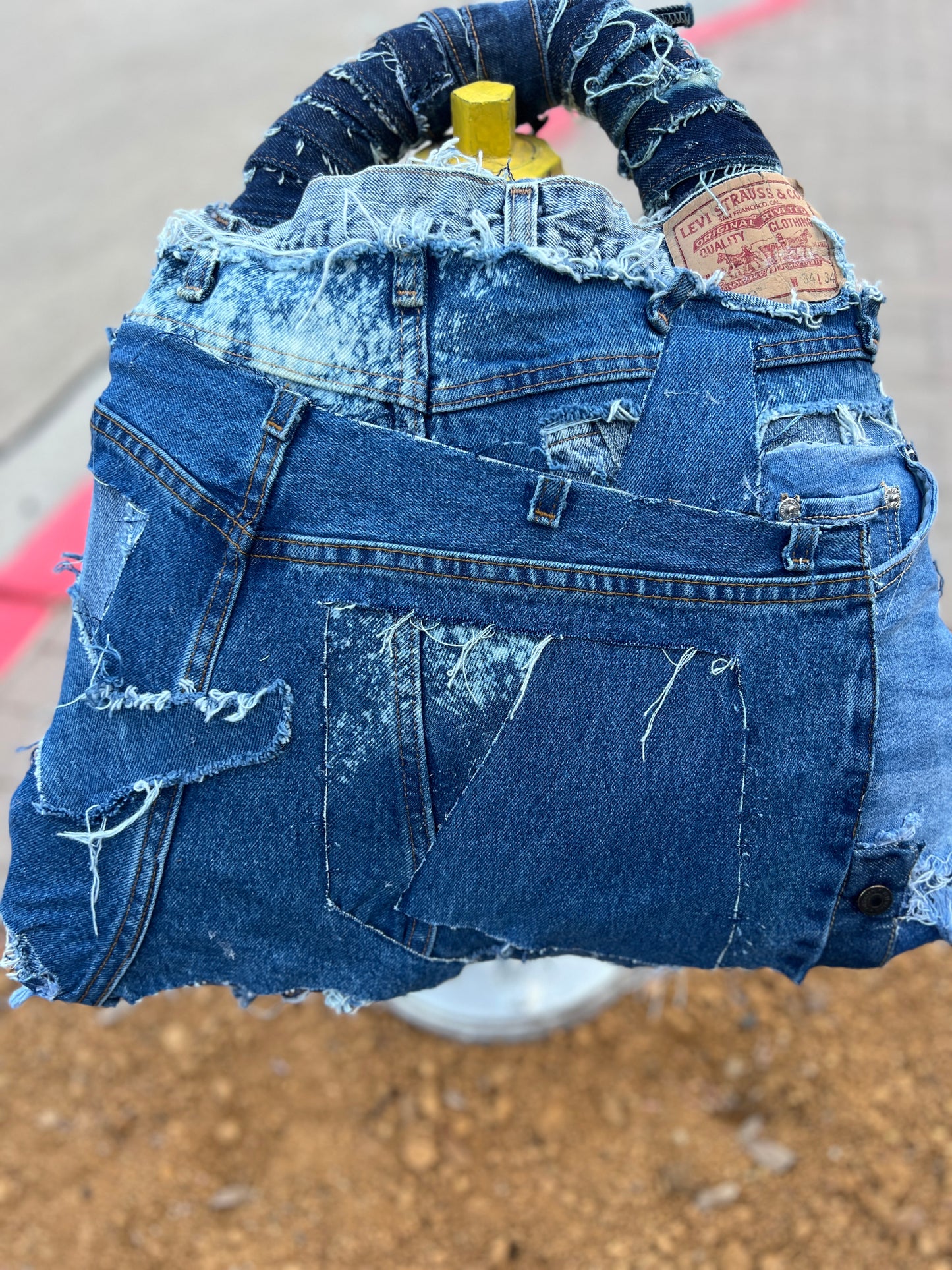 Large Funky Patch Ugly Denim Bag 2 Side Style