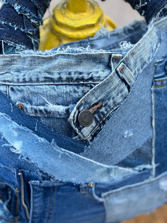 XL Funky Patch Ugly Denim Bag 2 Side Style
