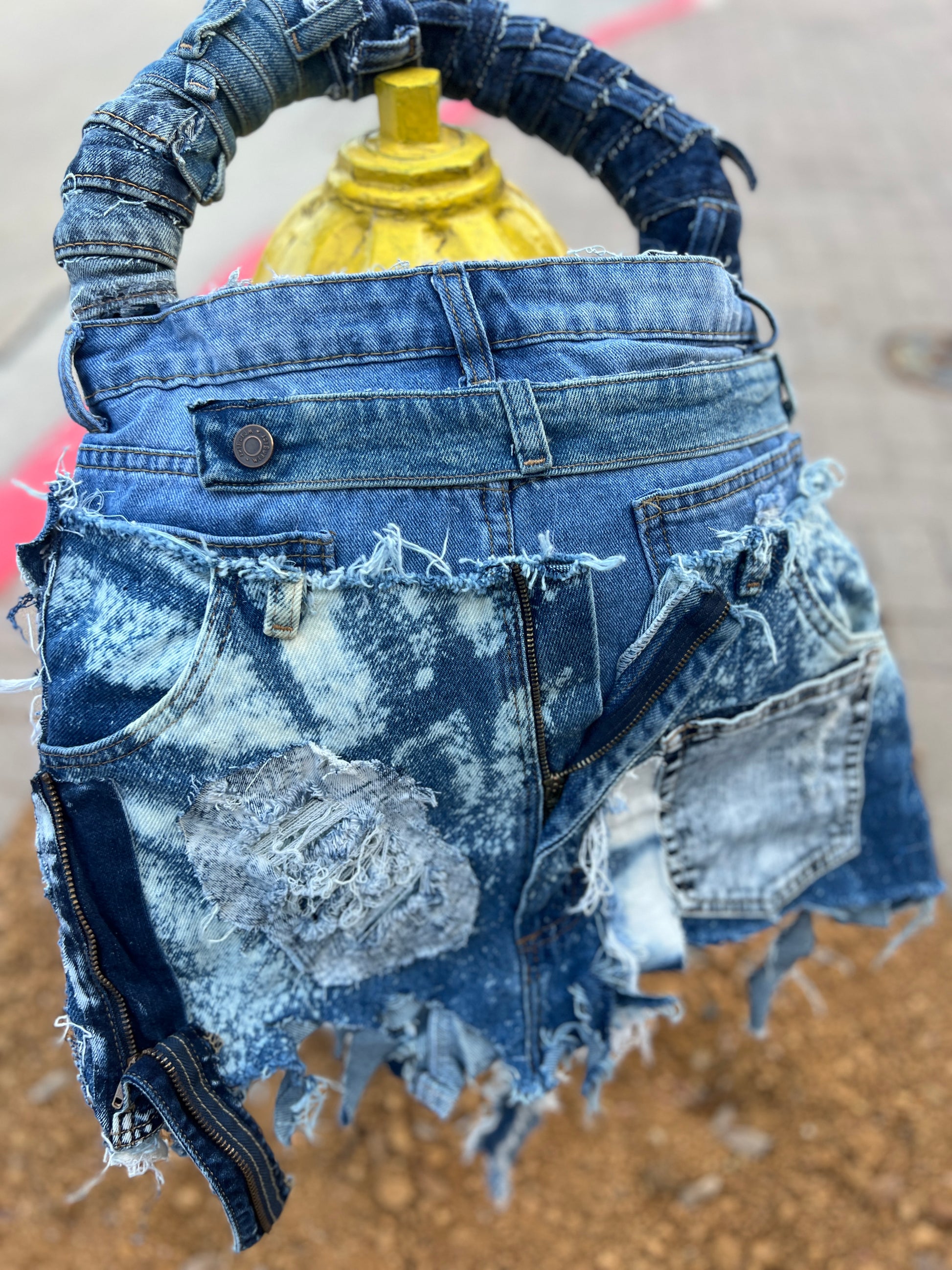 Funky Button Ugly Denim Bag One Of A Kind