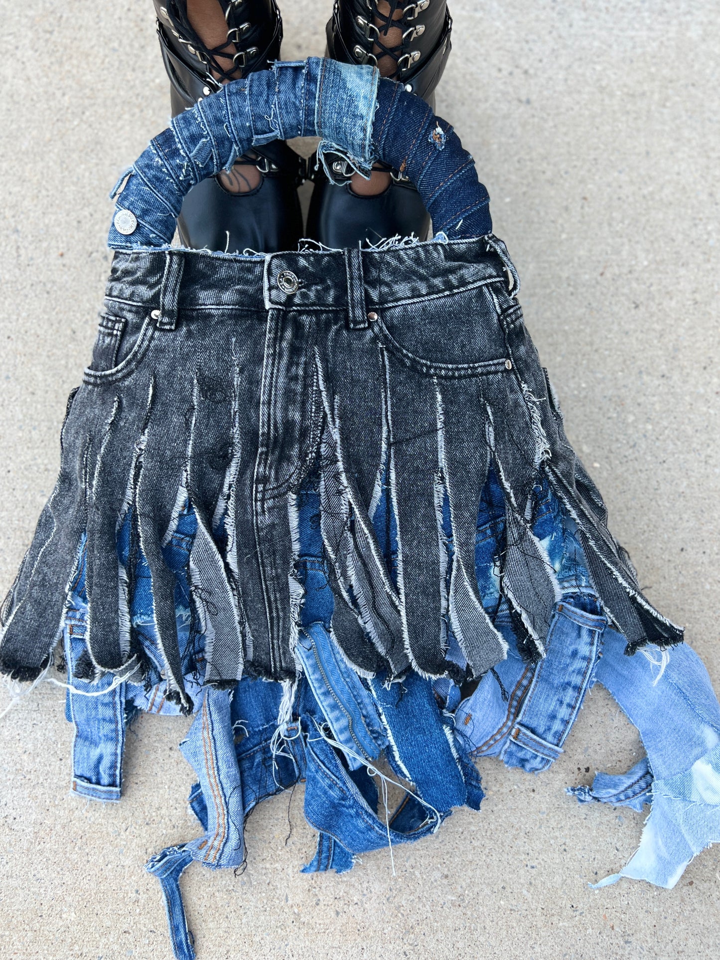 Ugly Shredded Denim One Of One Upcycled Bag