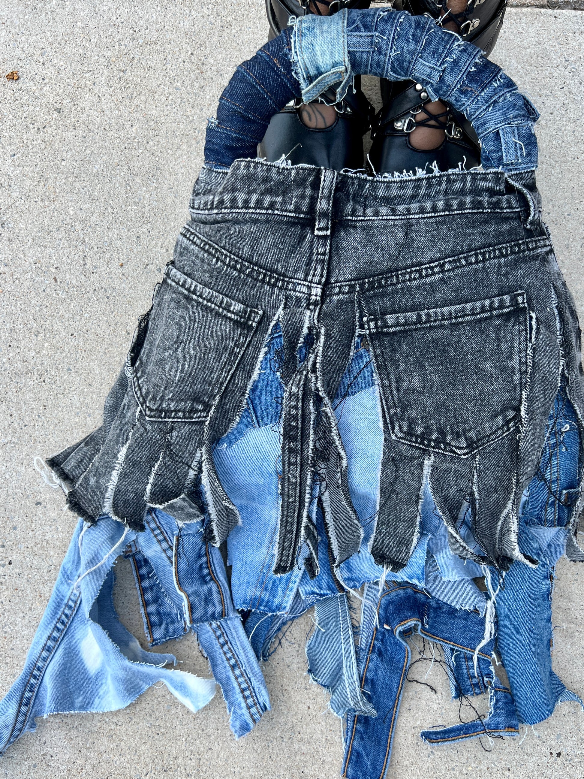 Ugly Shredded Denim One Of One Upcycled Bag