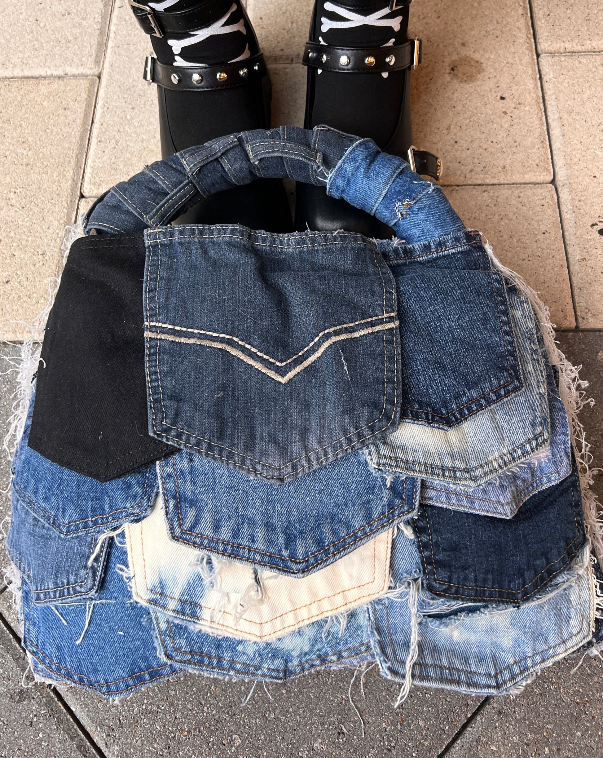 September First Ugly Denim Grunge Front Pockets Bag