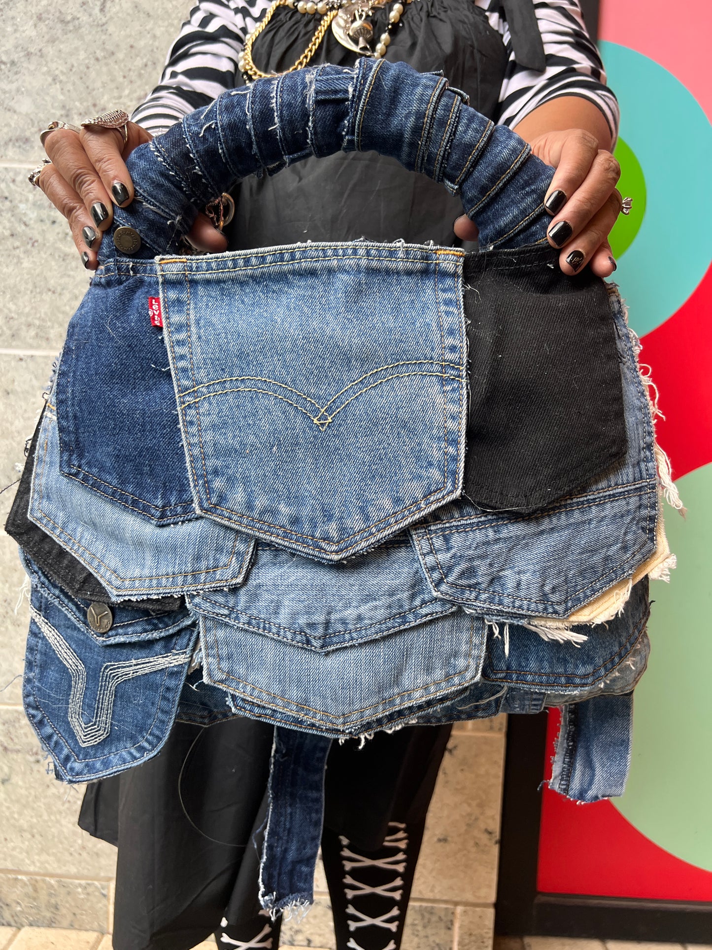 Funky Pockets Ugly Denim Grunge Bag: Weird Back Style