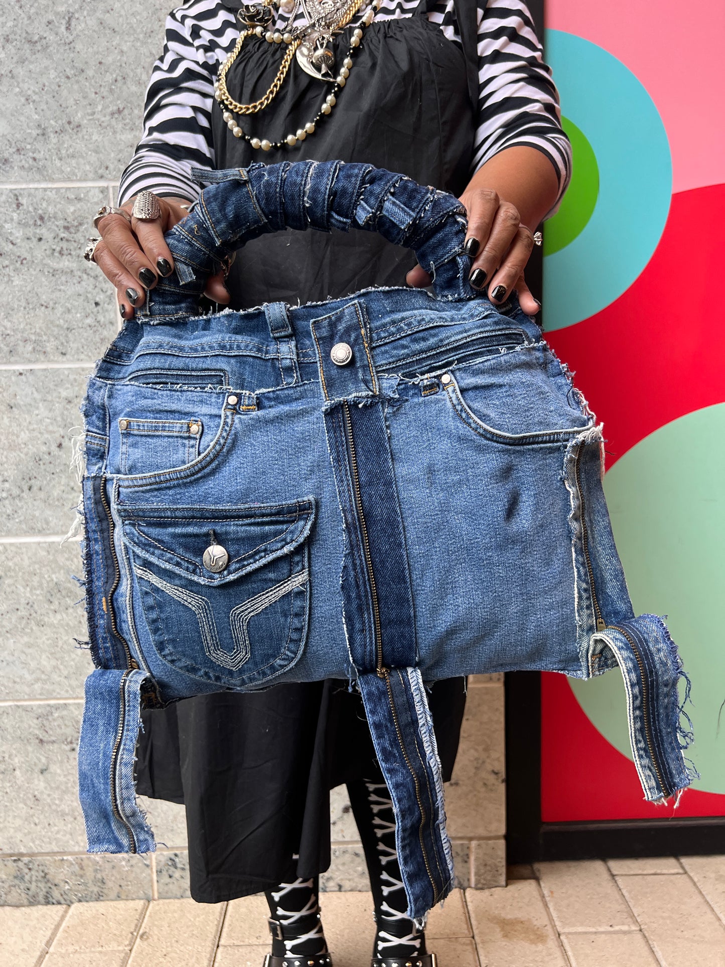 Funky Pockets Ugly Denim Grunge Bag: Weird Back Style