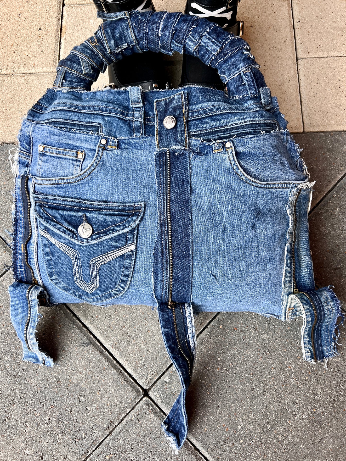 Funky Pockets Ugly Denim Grunge Bag: Weird Back Style