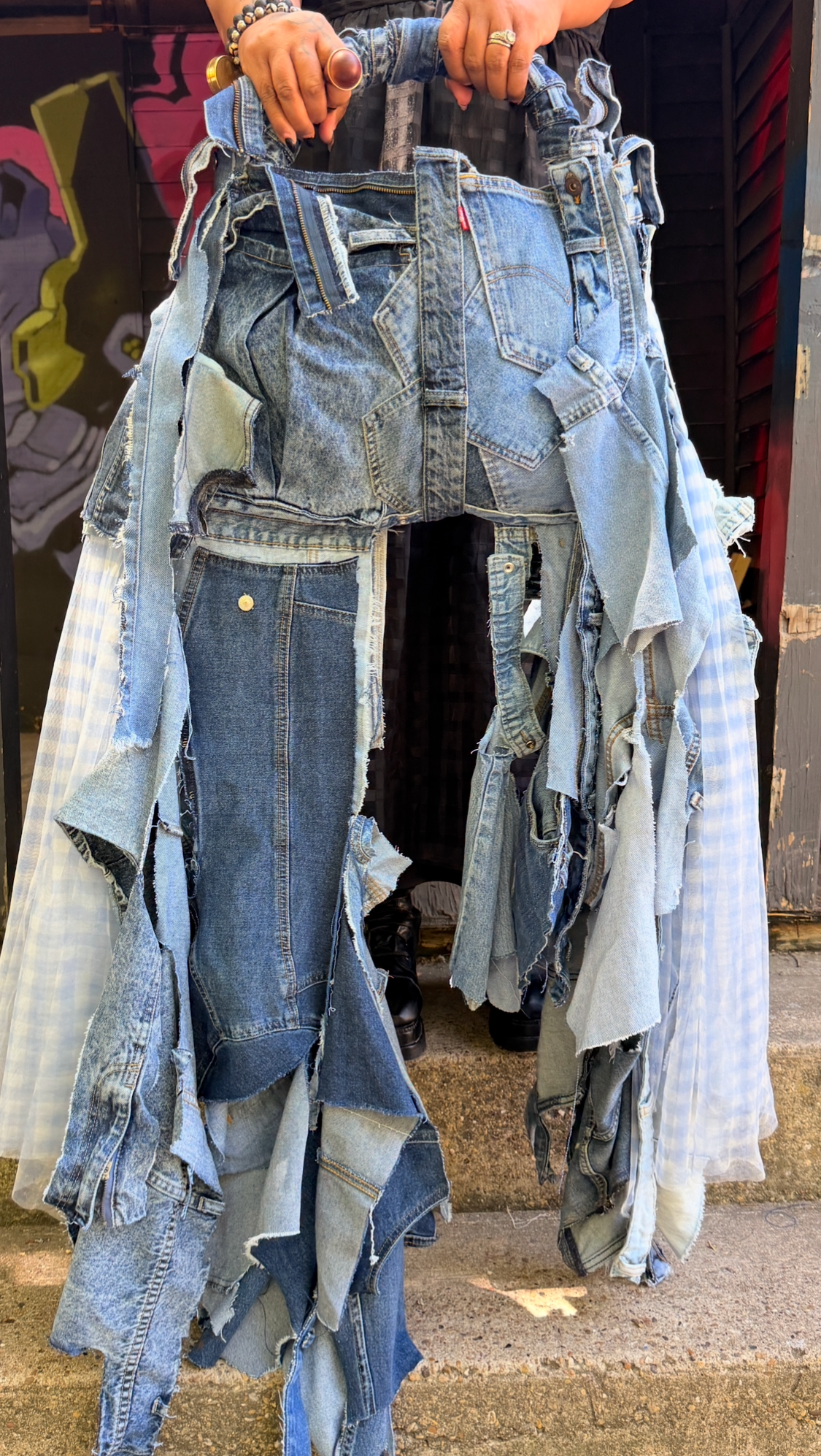 Ugly Is Pretty Funky Grunge Denim Upcycled Statement Bag back view