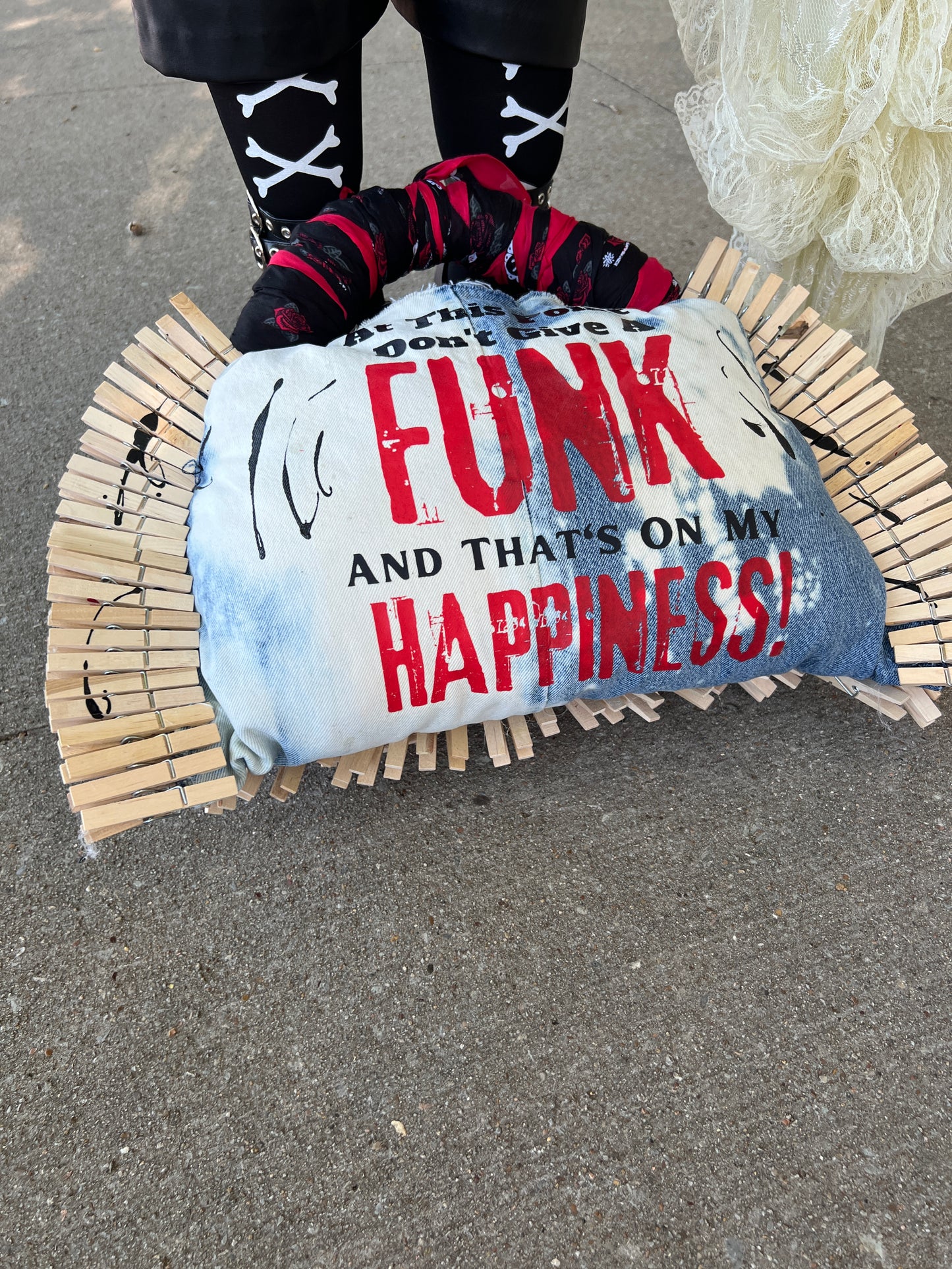 Happy Funk Denim Clothes Pin Puffy Message Bag XL