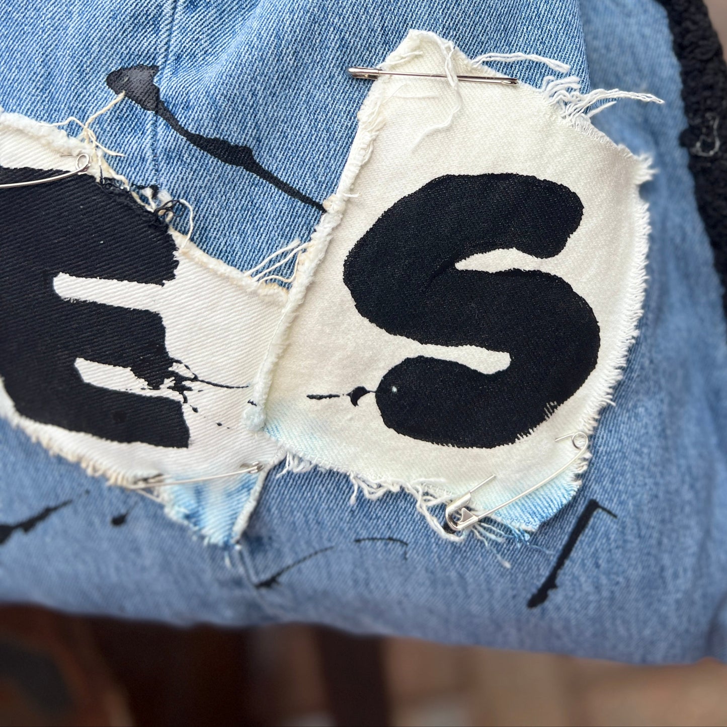 Funky Grunge Yes Dominoes Upcycled Denim Jean Bag