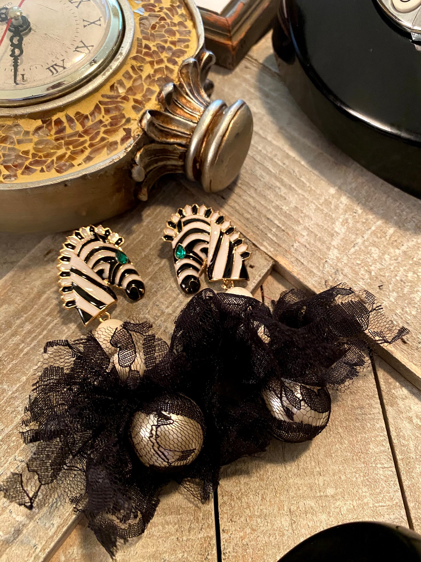 Betty Jane Black And White Gothic Grunge Earrings