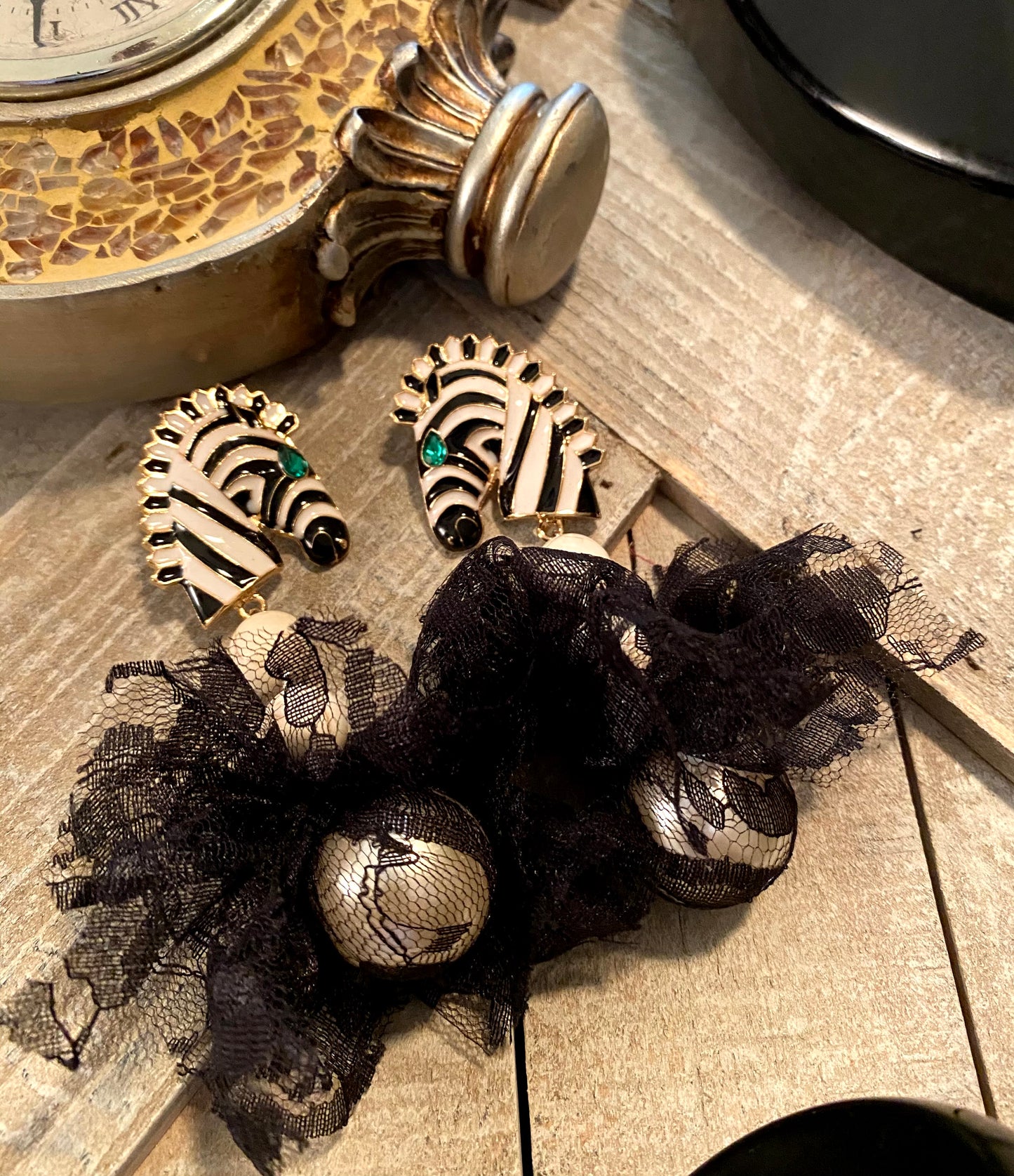 Betty Jane Black And White Gothic Grunge Earrings