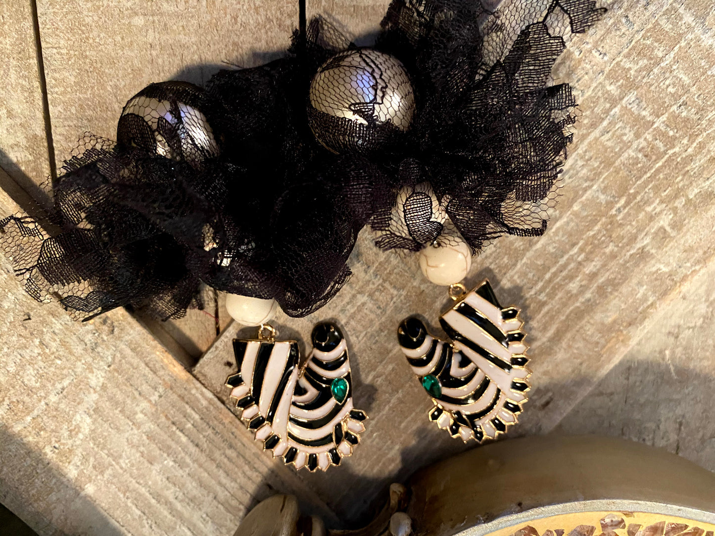 Betty Jane Black And White Gothic Grunge Earrings