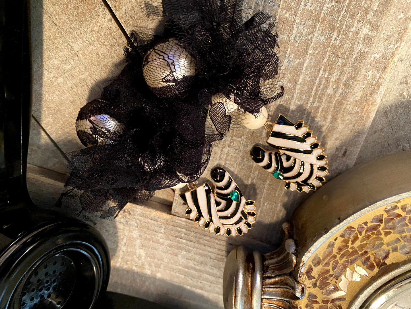 Betty Jane Black And White Gothic Grunge Earrings