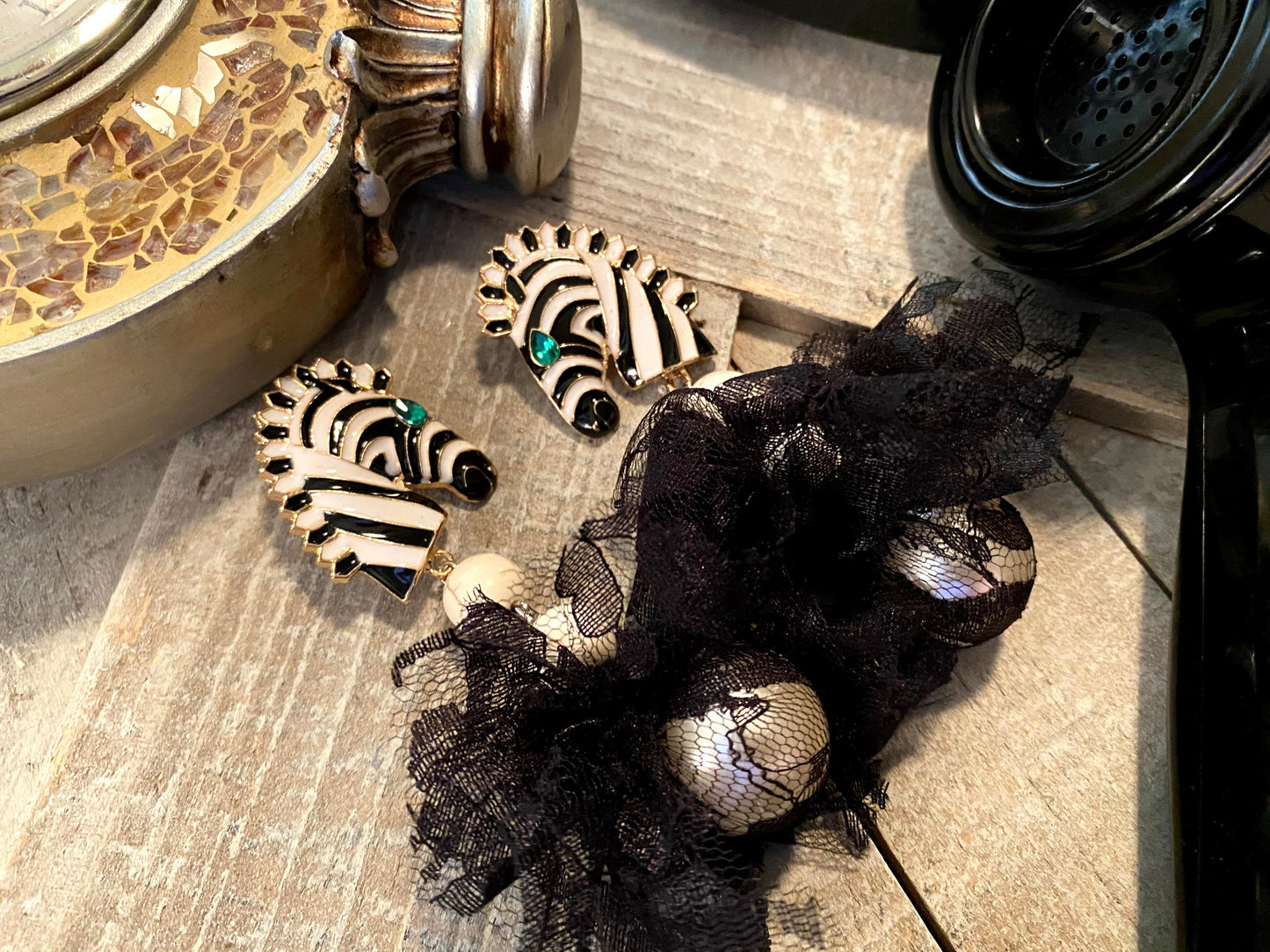 Betty Jane Black And White Gothic Grunge Earrings