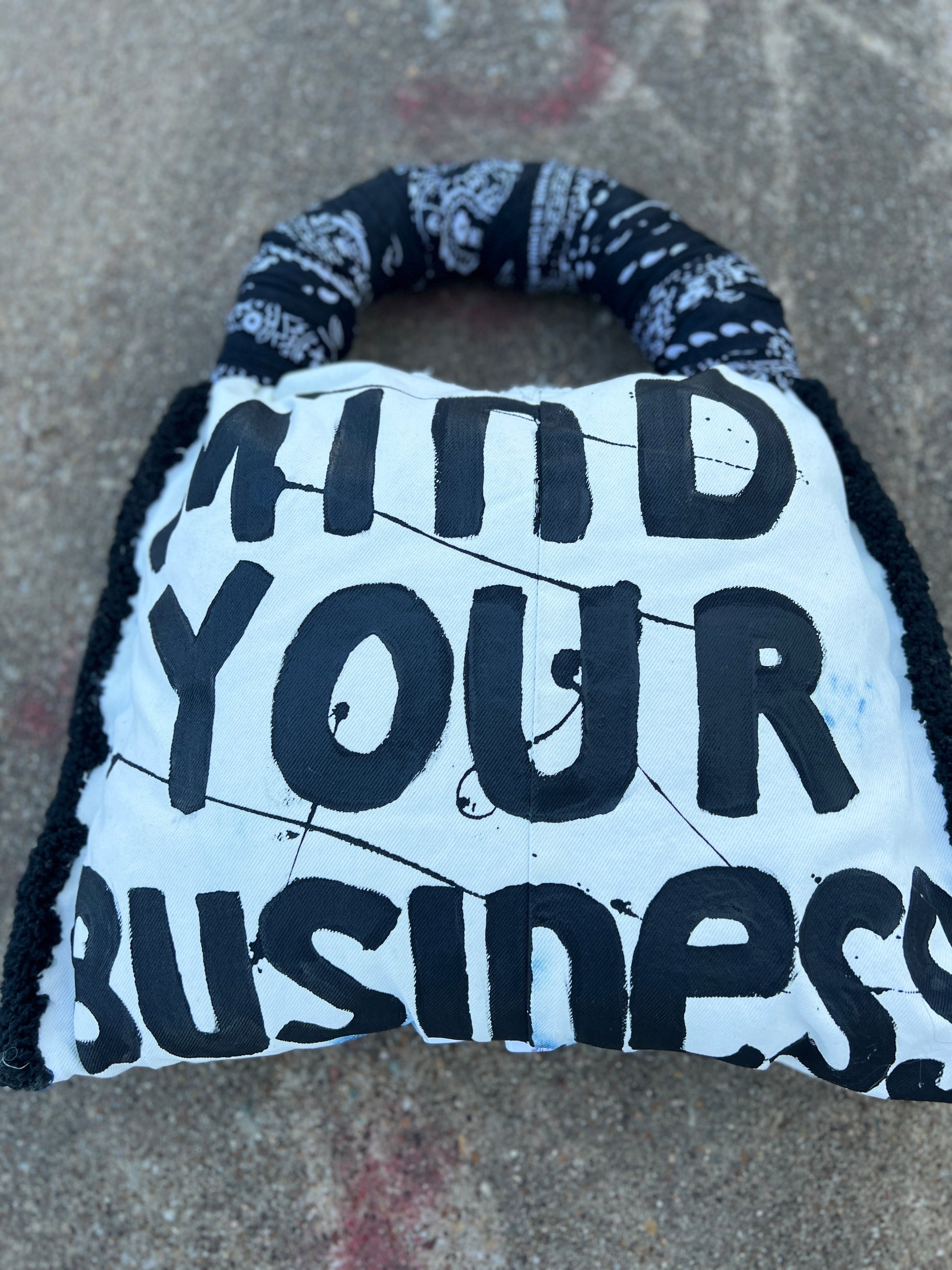 Mind Your Business Dominoes Denim Bag With Black Bandana :