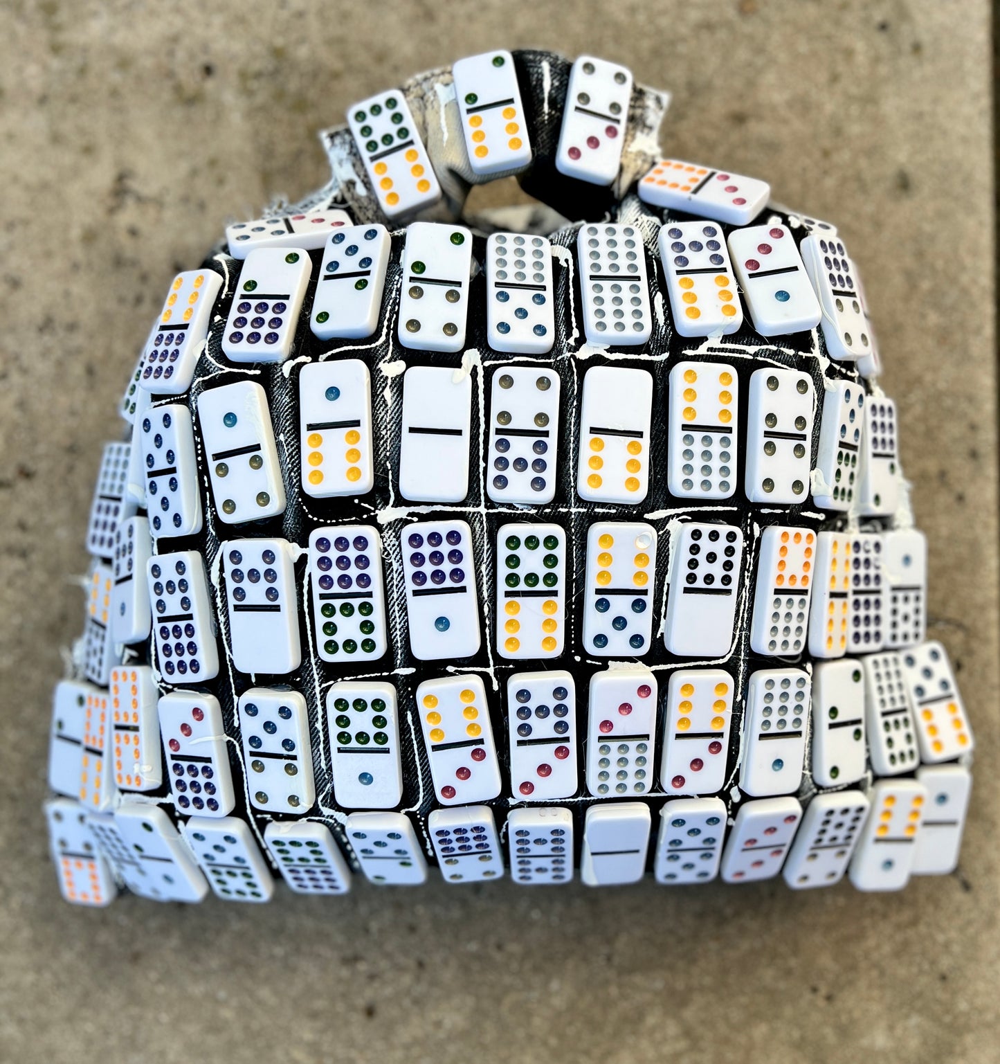 Slapping Dominoes Funky Grunge Stranger Things Denim Reworked Upcycled Puffy Bag
