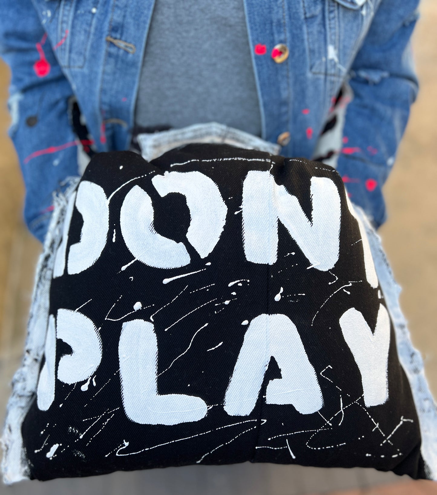 Slapping Dominoes Funky Grunge Stranger Things Denim Reworked Upcycled Puffy Bag