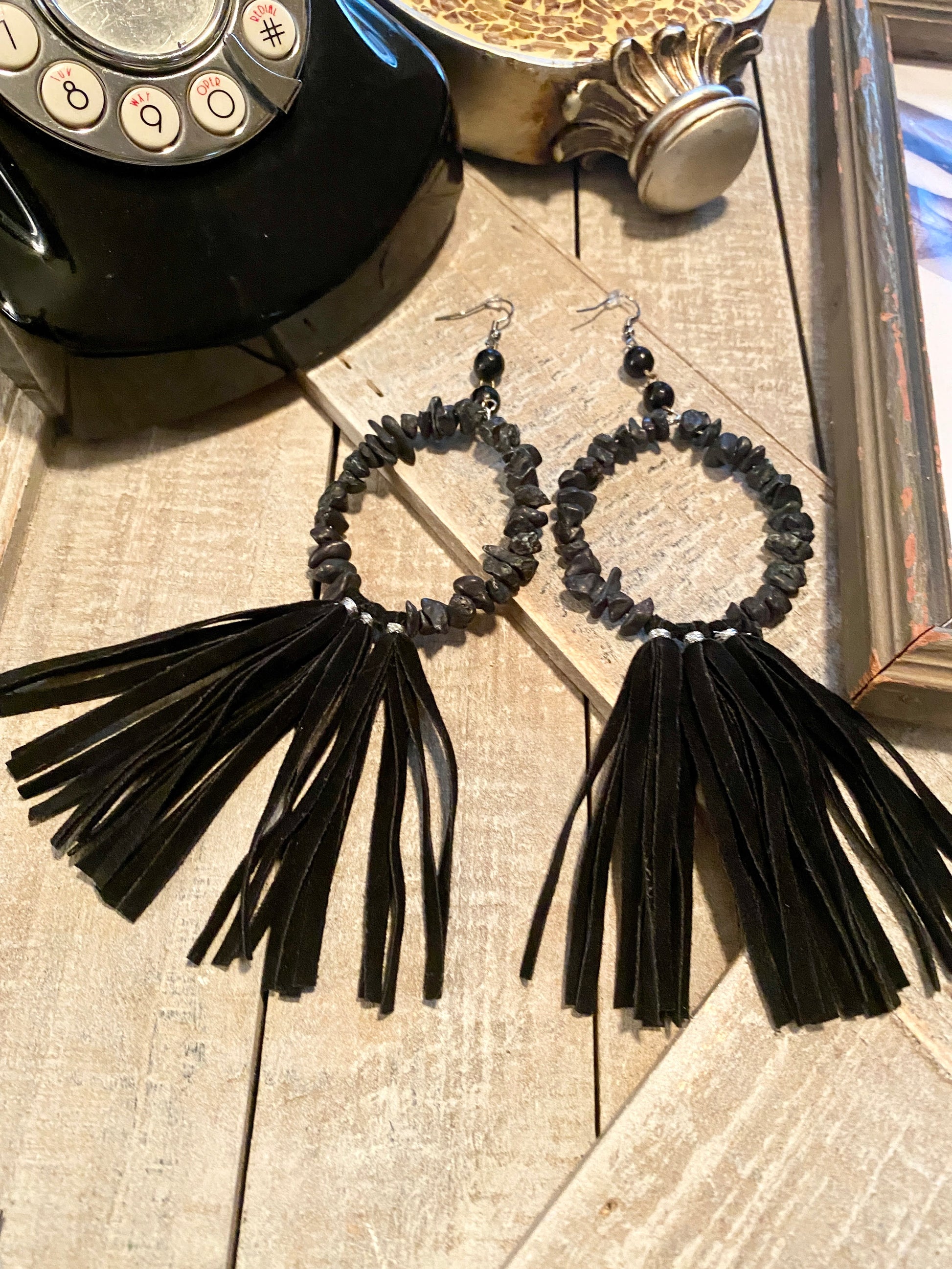 Black Funky Tommie Lee Fringe Earrings