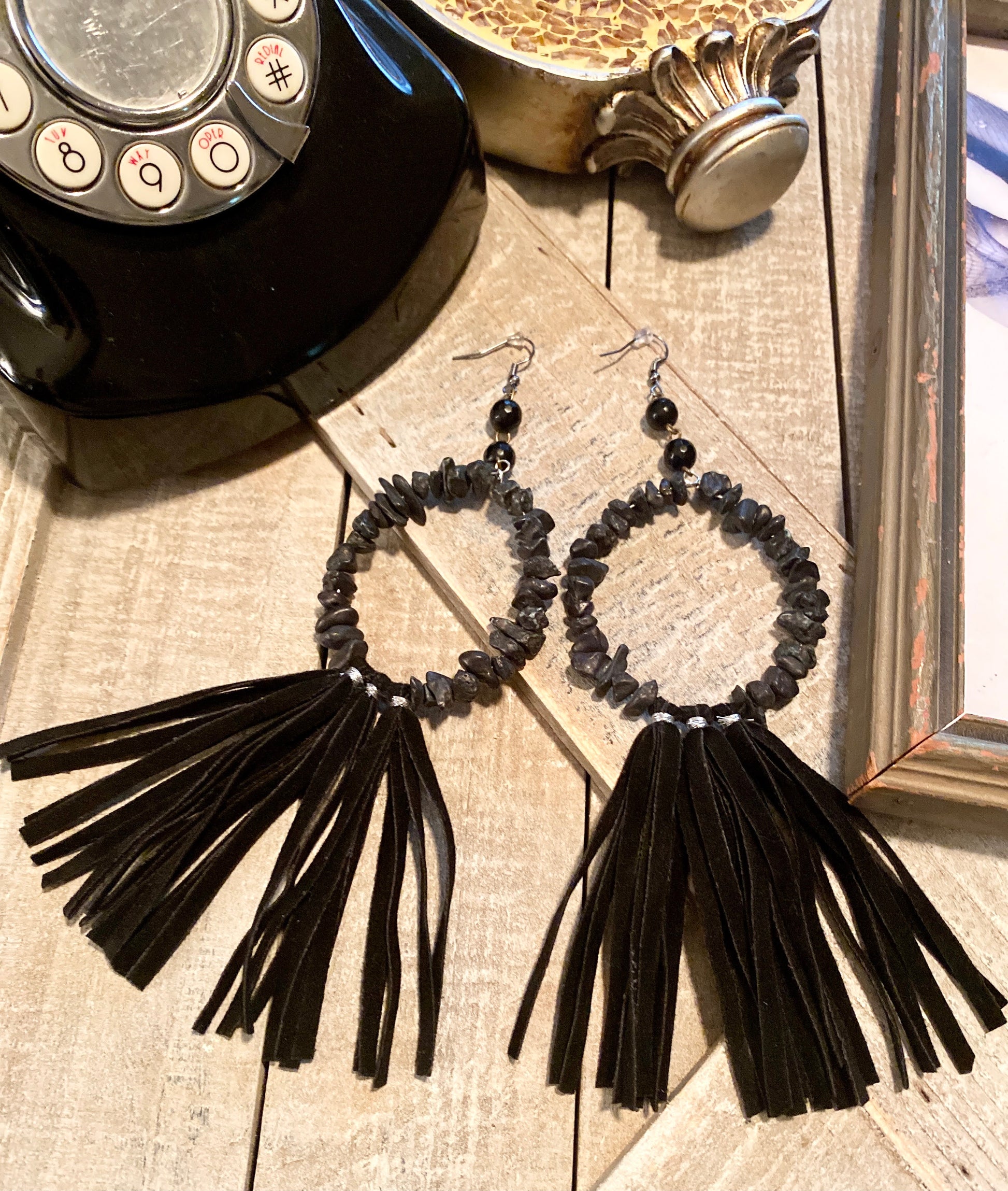 Black Funky Tommie Lee Fringe Earrings
