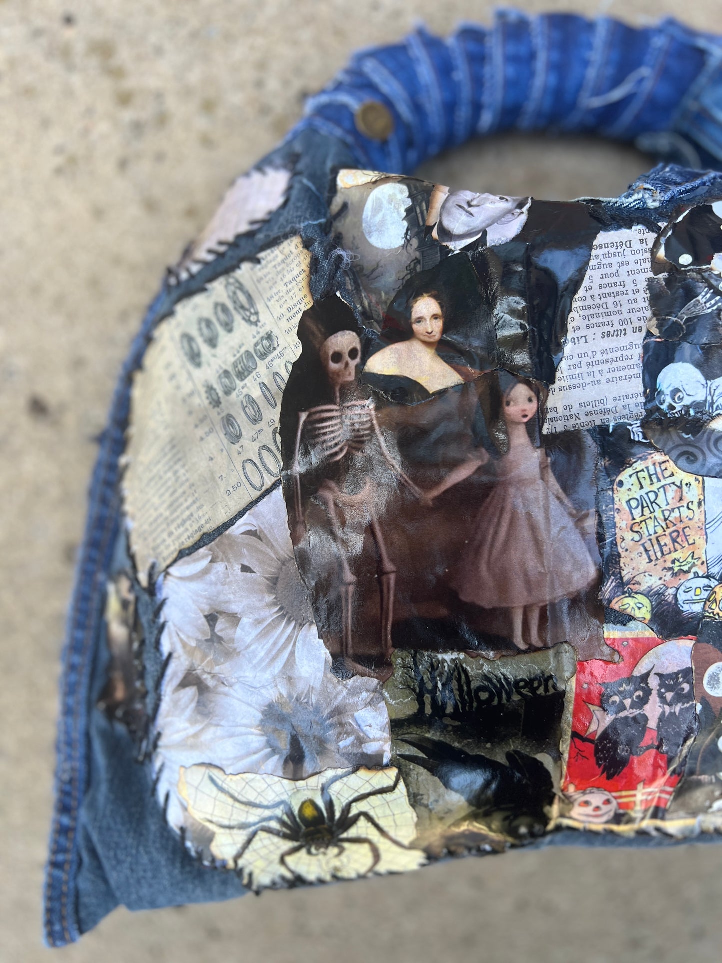 Upcycled Denim Ugly Stitch Funky Grunge Stuff And Go Bag
