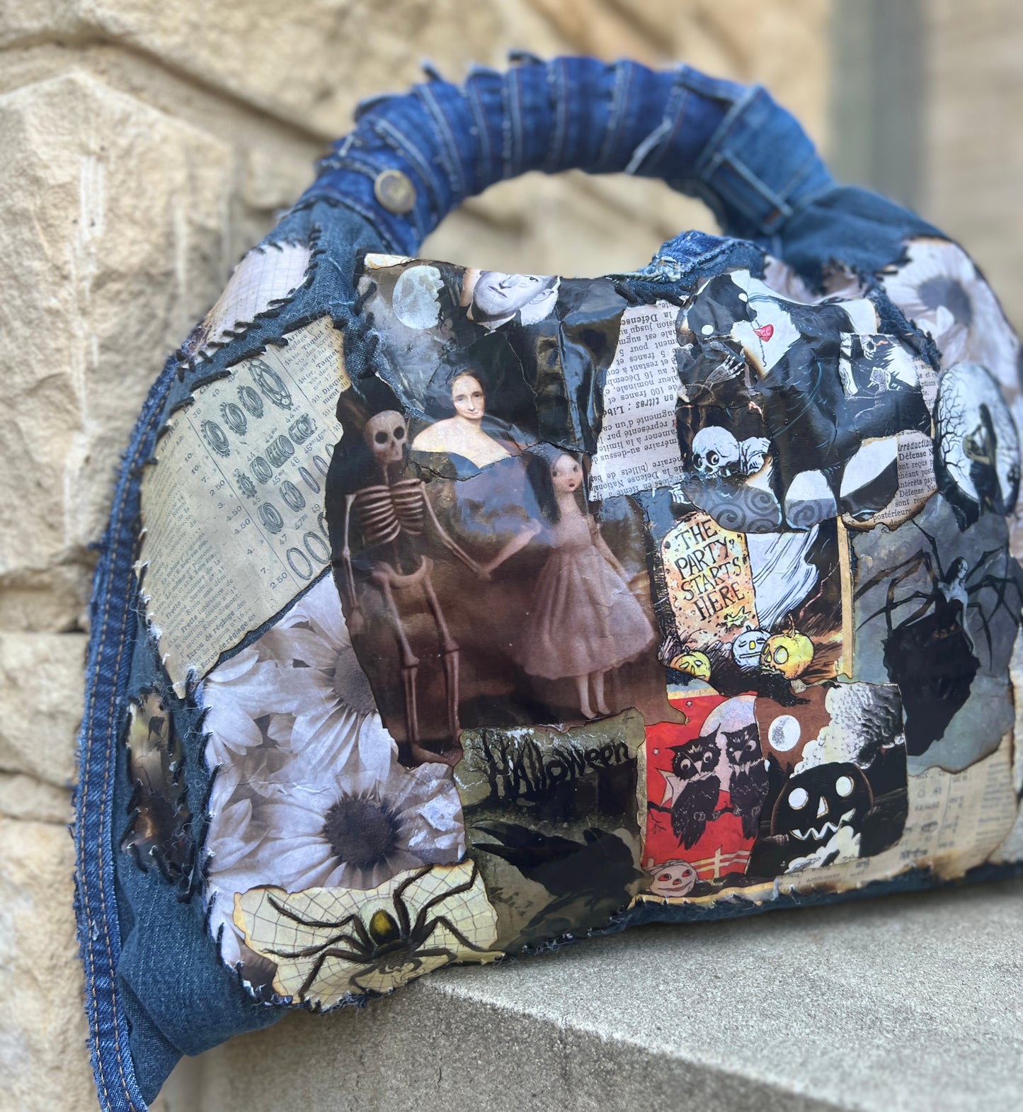 Upcycled Denim Ugly Stitch Funky Grunge Stuff And Go Bag