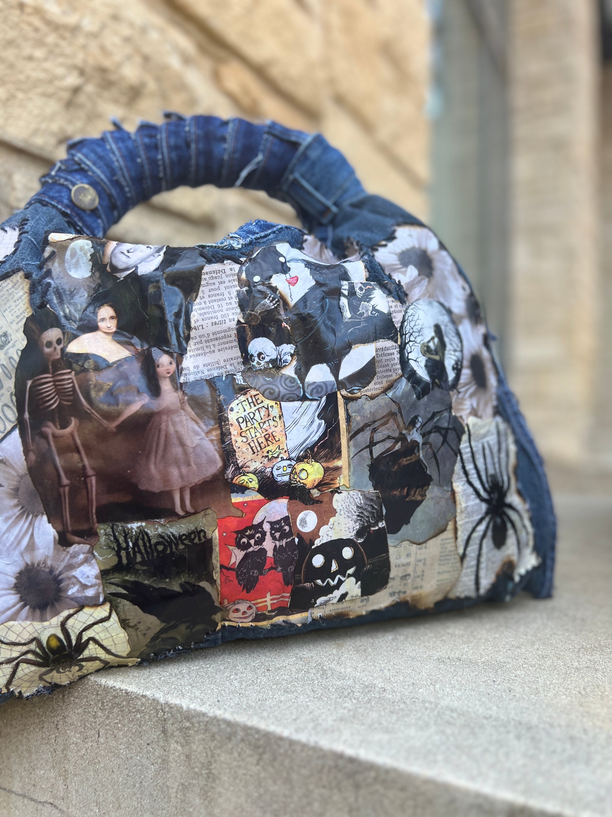 Upcycled Denim Ugly Stitch Funky Grunge Stuff And Go Bag