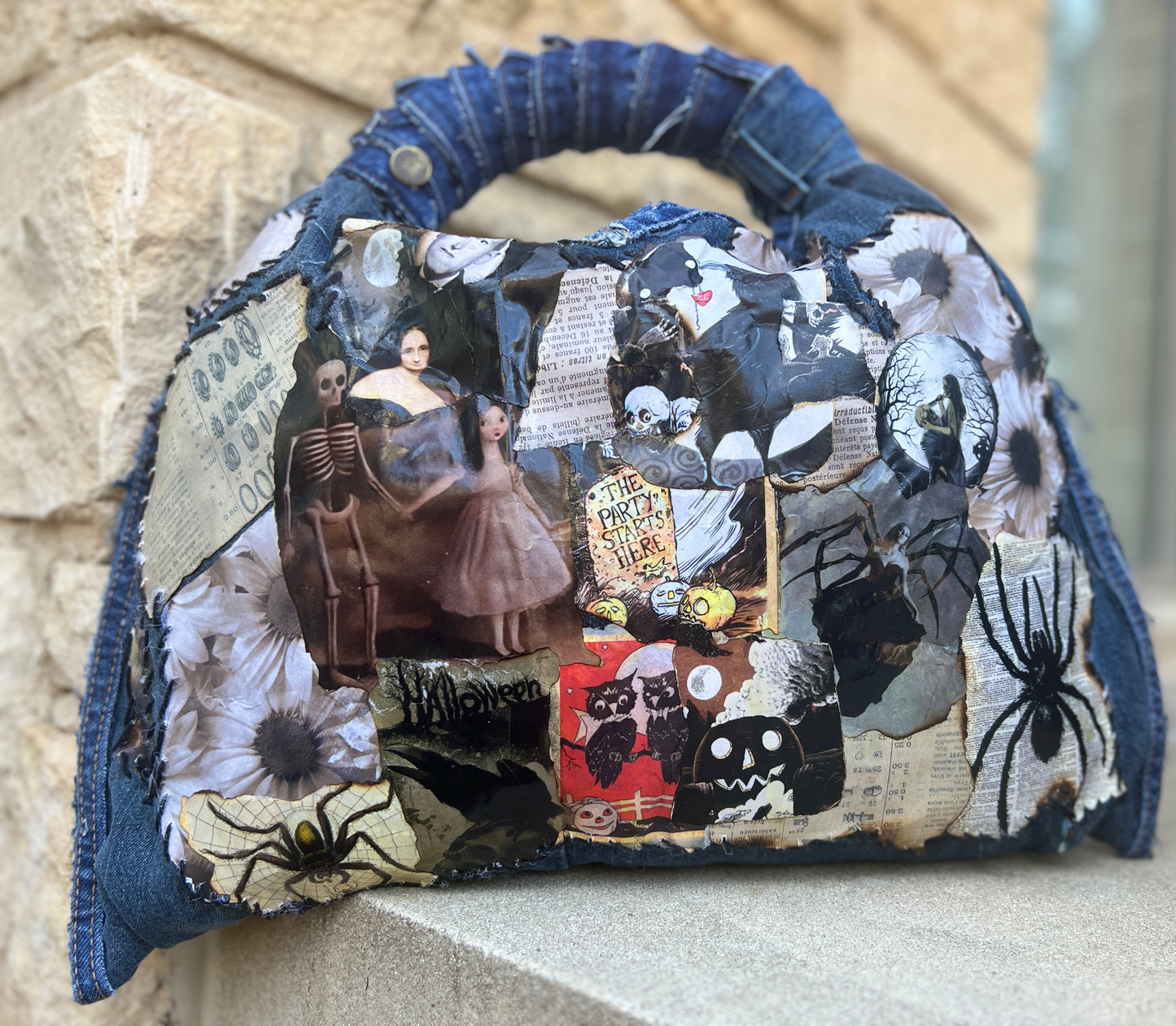 Upcycled Denim Ugly Stitch Funky Grunge Stuff And Go Bag
