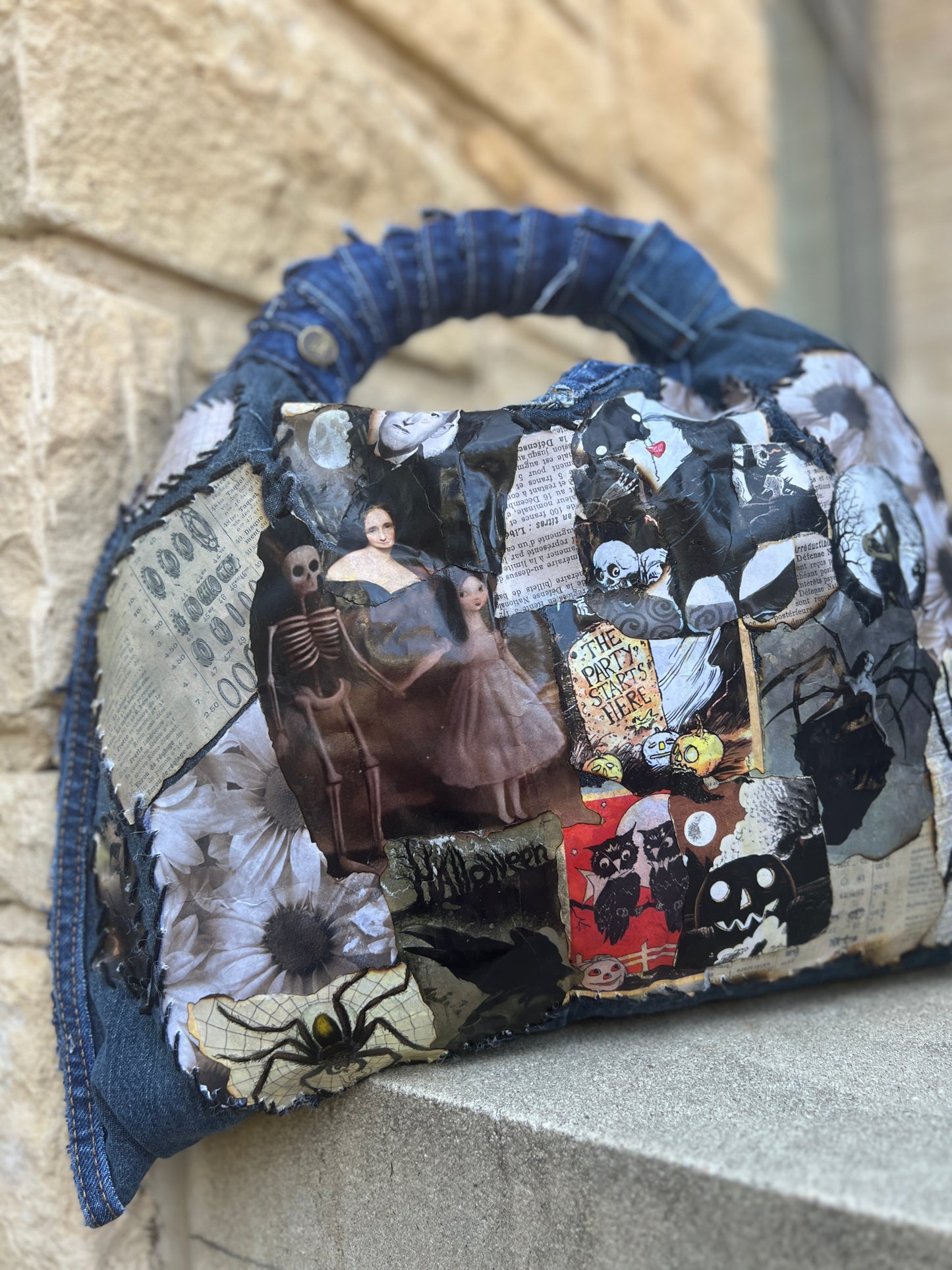 Upcycled Denim Ugly Stitch Funky Grunge Stuff And Go Bag