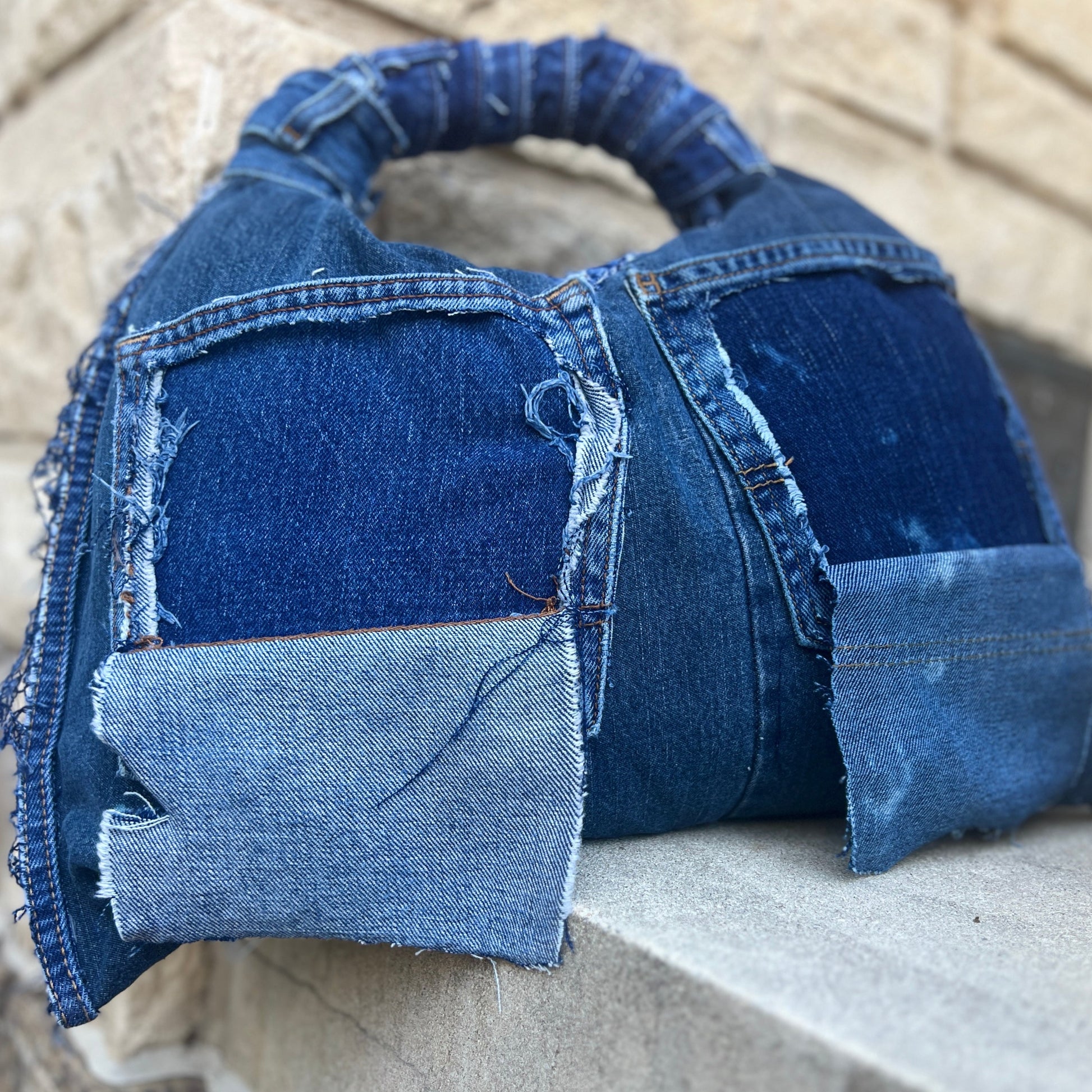 Upcycled Denim Ugly Stitch Funky Grunge Stuff And Go Bag