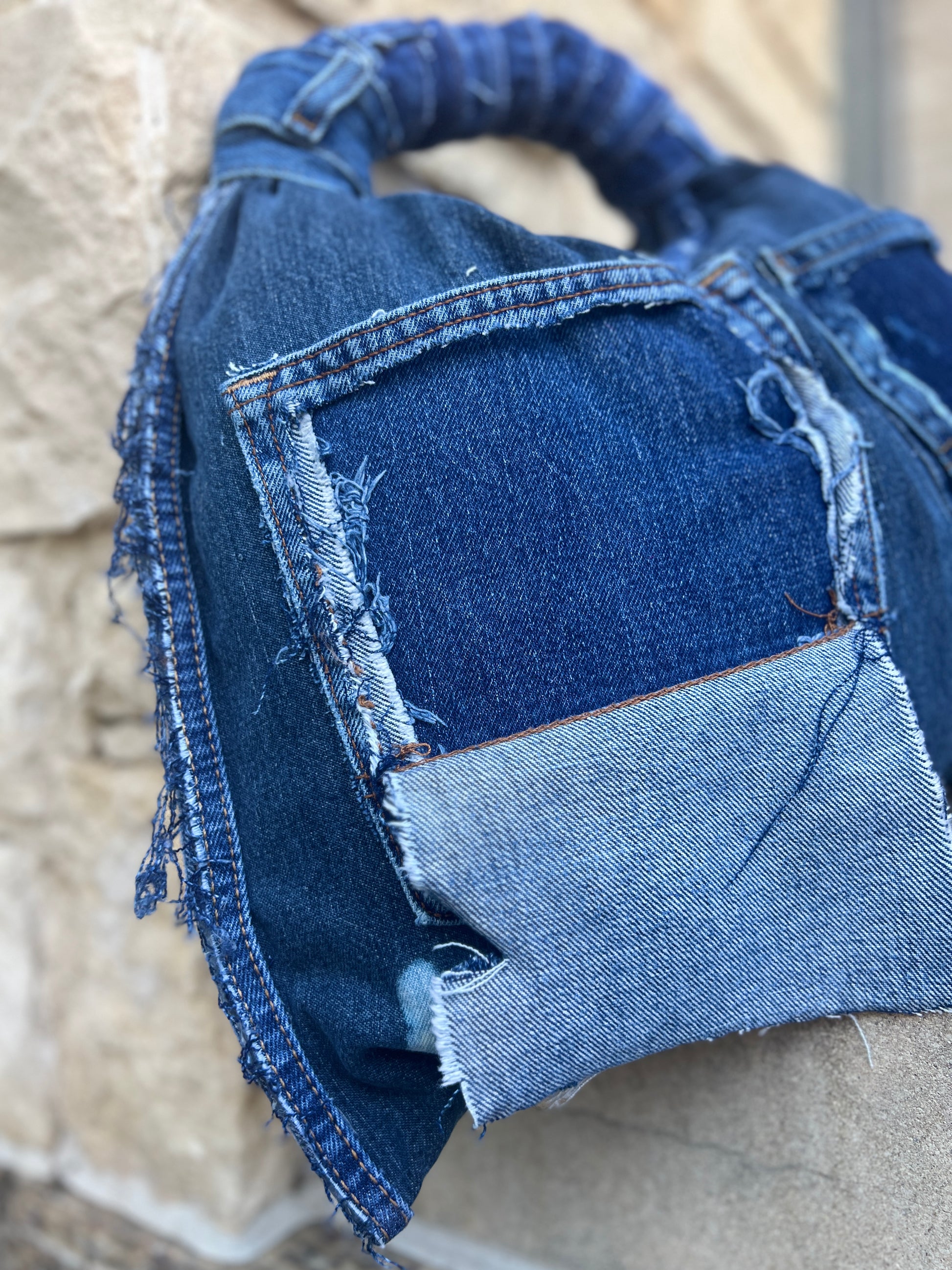 Upcycled Denim Ugly Stitch Funky Grunge Stuff And Go Bag