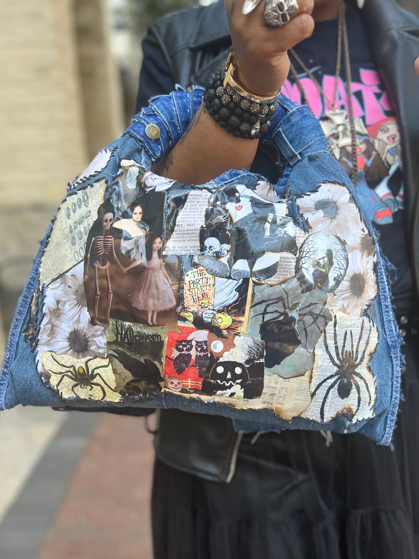 Upcycled Denim Ugly Stitch Funky Grunge Stuff And Go Bag