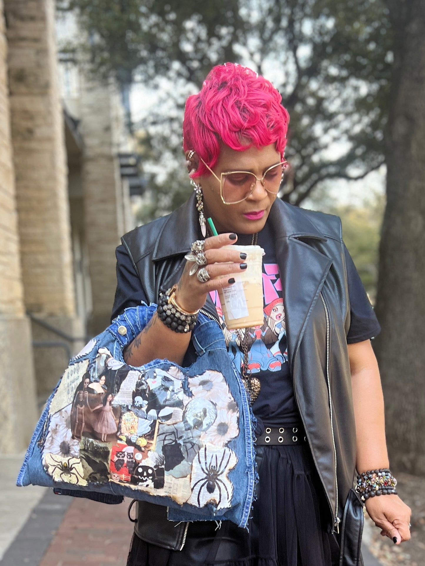 Upcycled Denim Ugly Stitch Funky Grunge Stuff And Go Bag