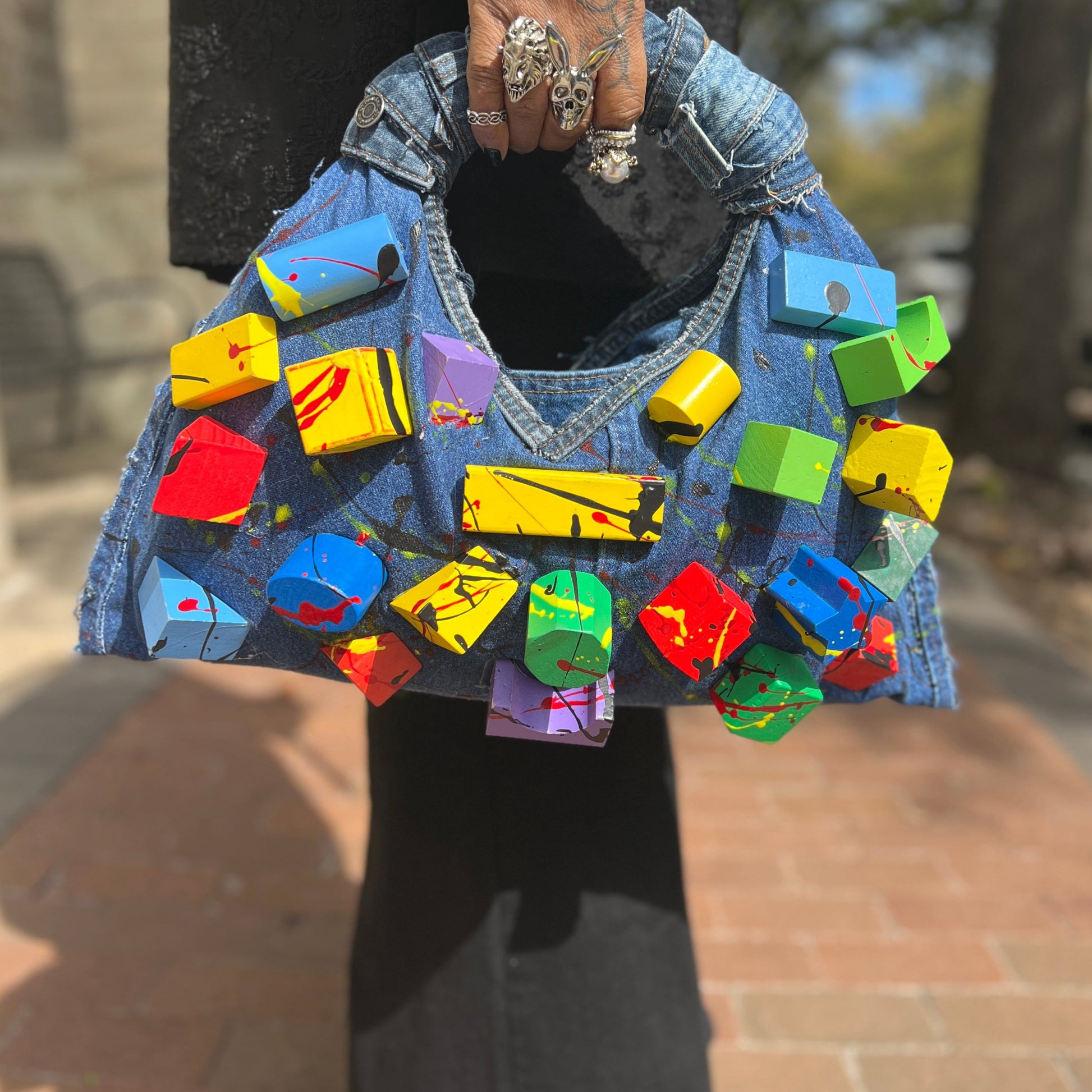 The Denim Abstract Funky Block Tote Bag