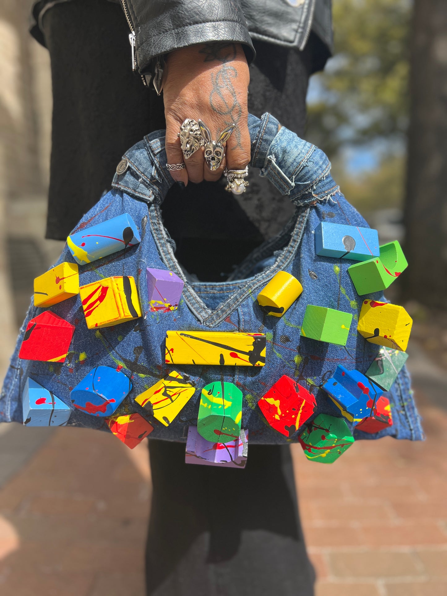 The Denim Abstract Funky Block Tote Bag