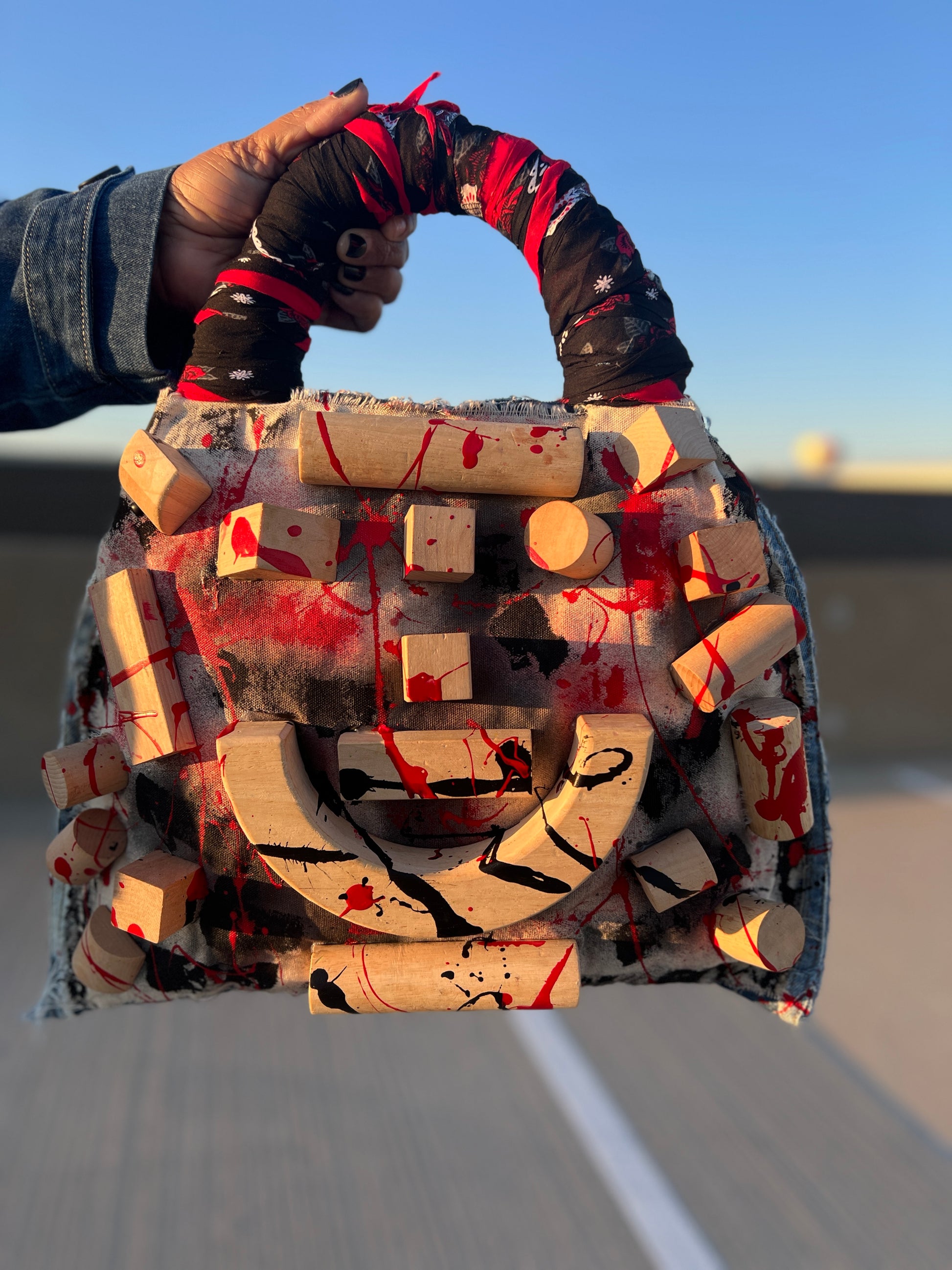 Large Graffiti Grunge Abstract Denim Tote Bag : Uniquely Different
