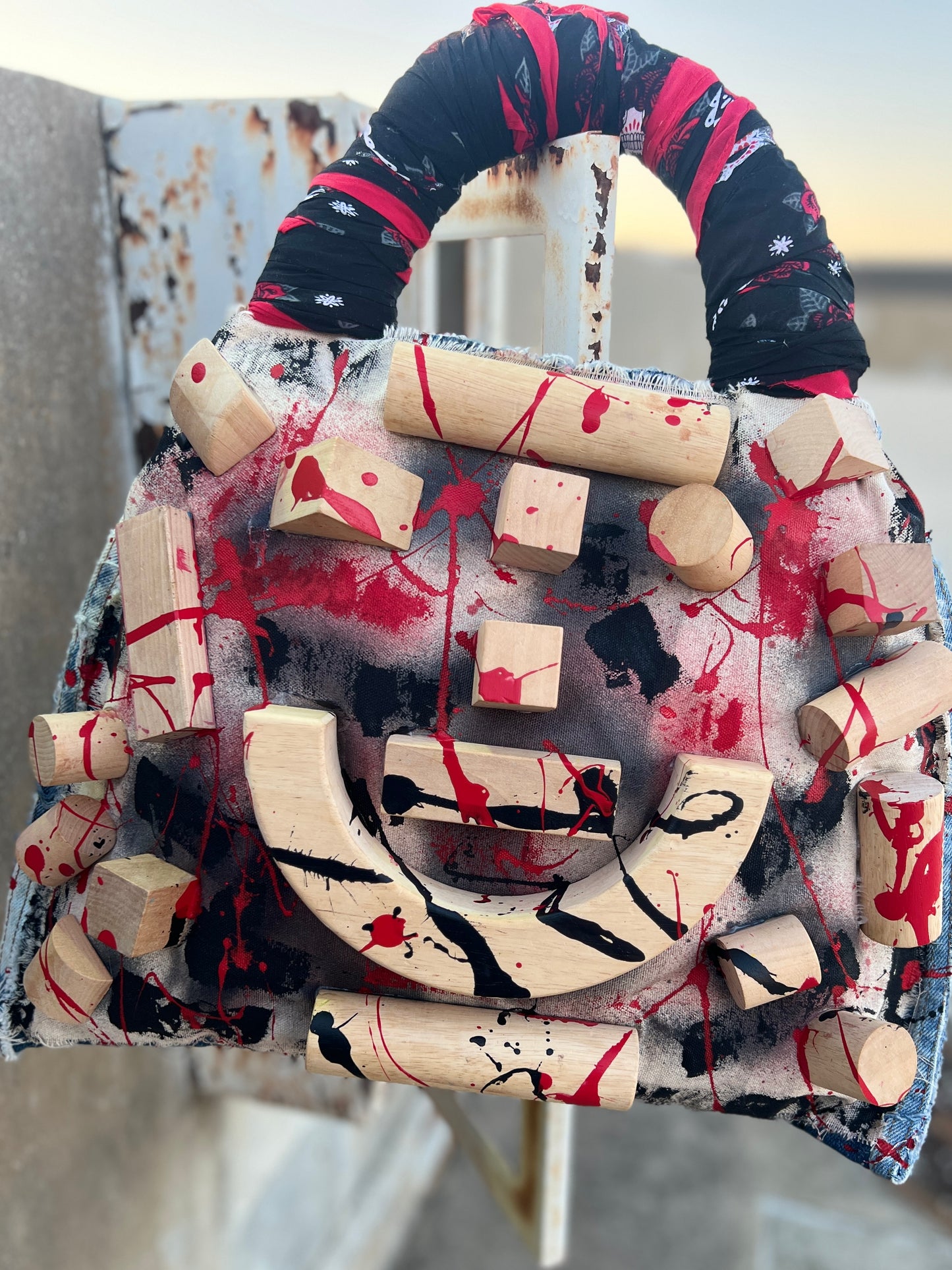 Large Graffiti Grunge Abstract Denim Tote Bag : Uniquely Different