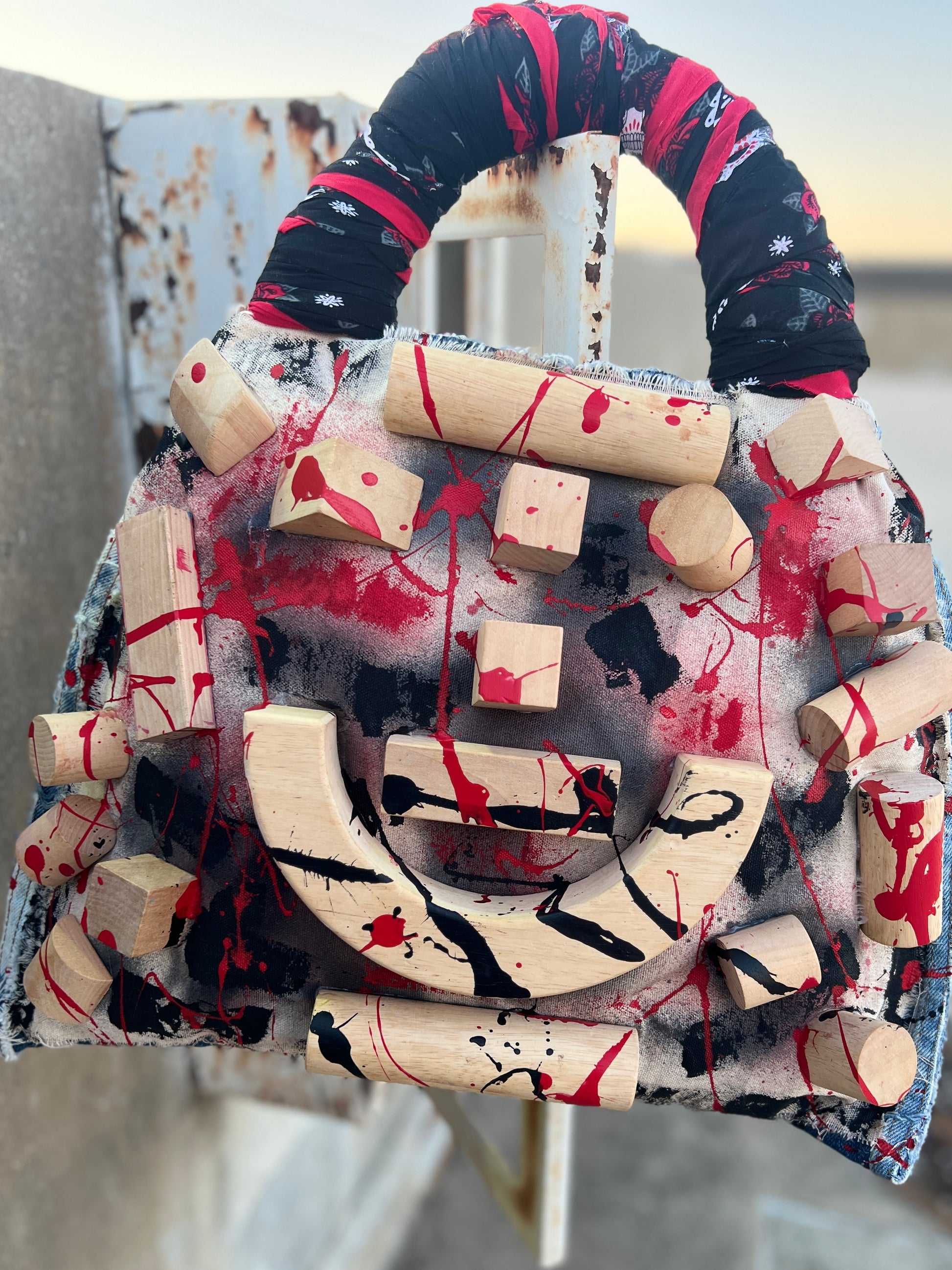 Large Graffiti Grunge Abstract Denim Tote Bag : Uniquely Different