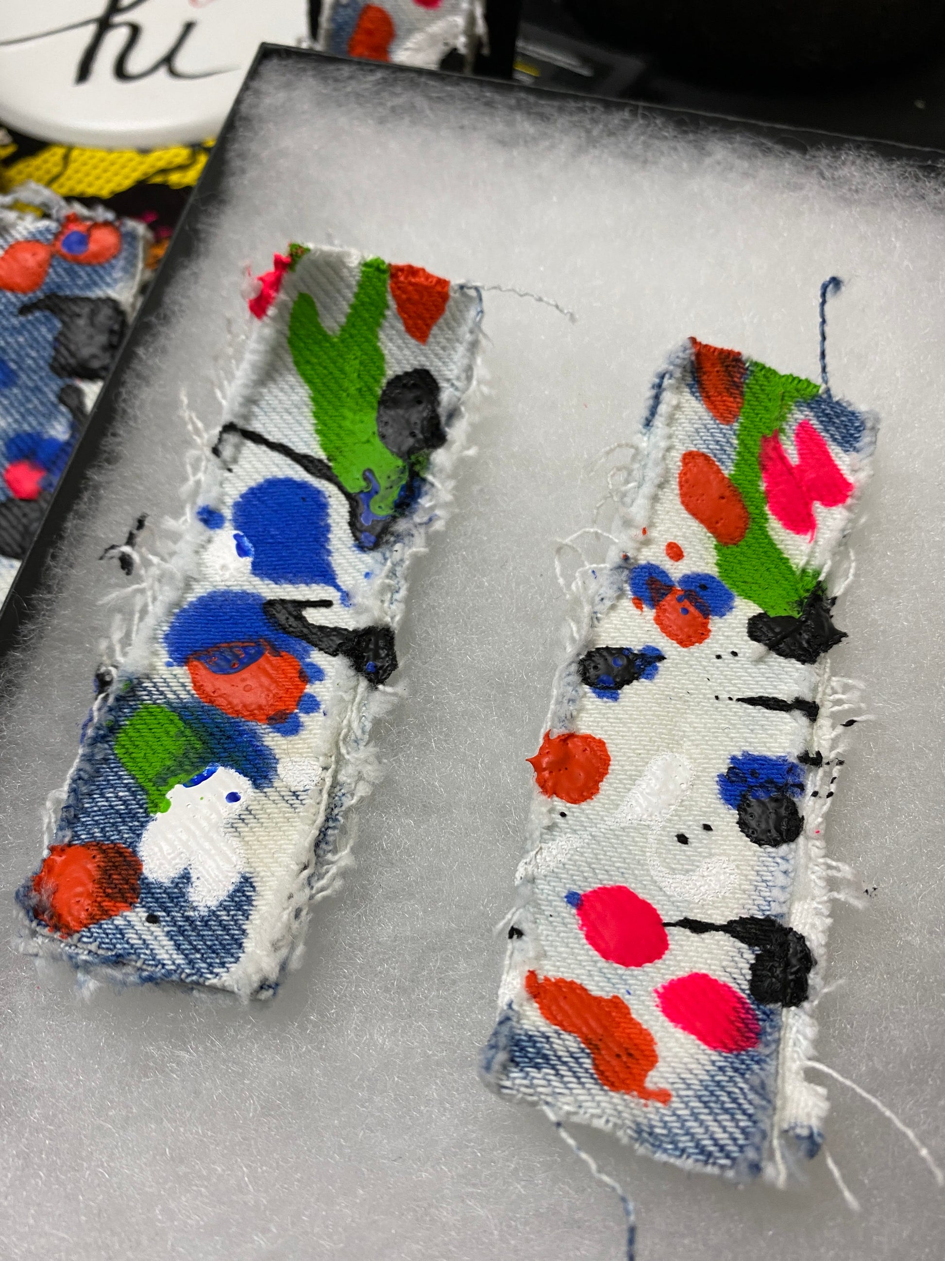 Recycled Multi -Colored Denim Junk Earrings-Denim Scraps