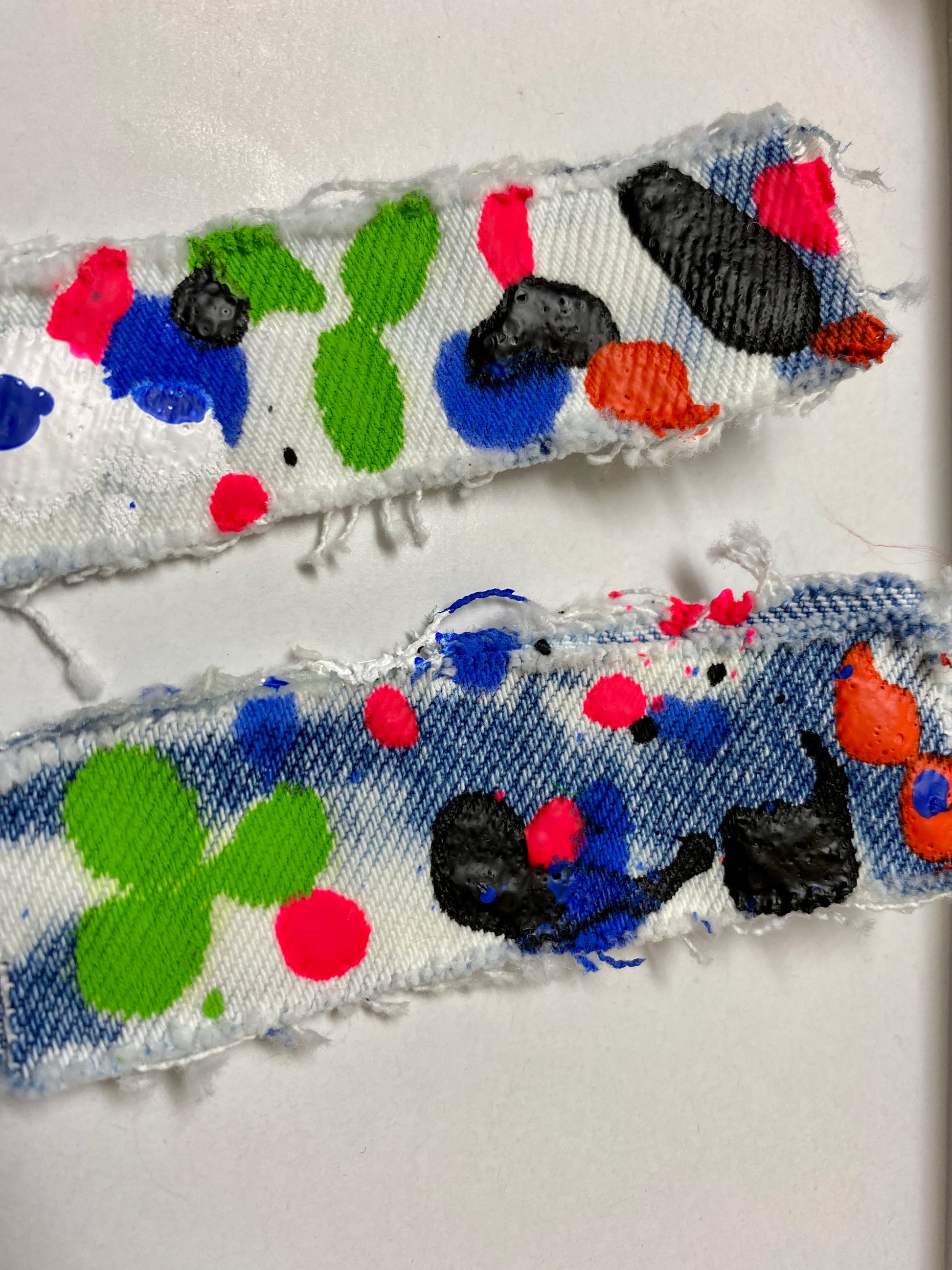 Recycled Multi -Colored Denim Junk Earrings-Denim Scraps