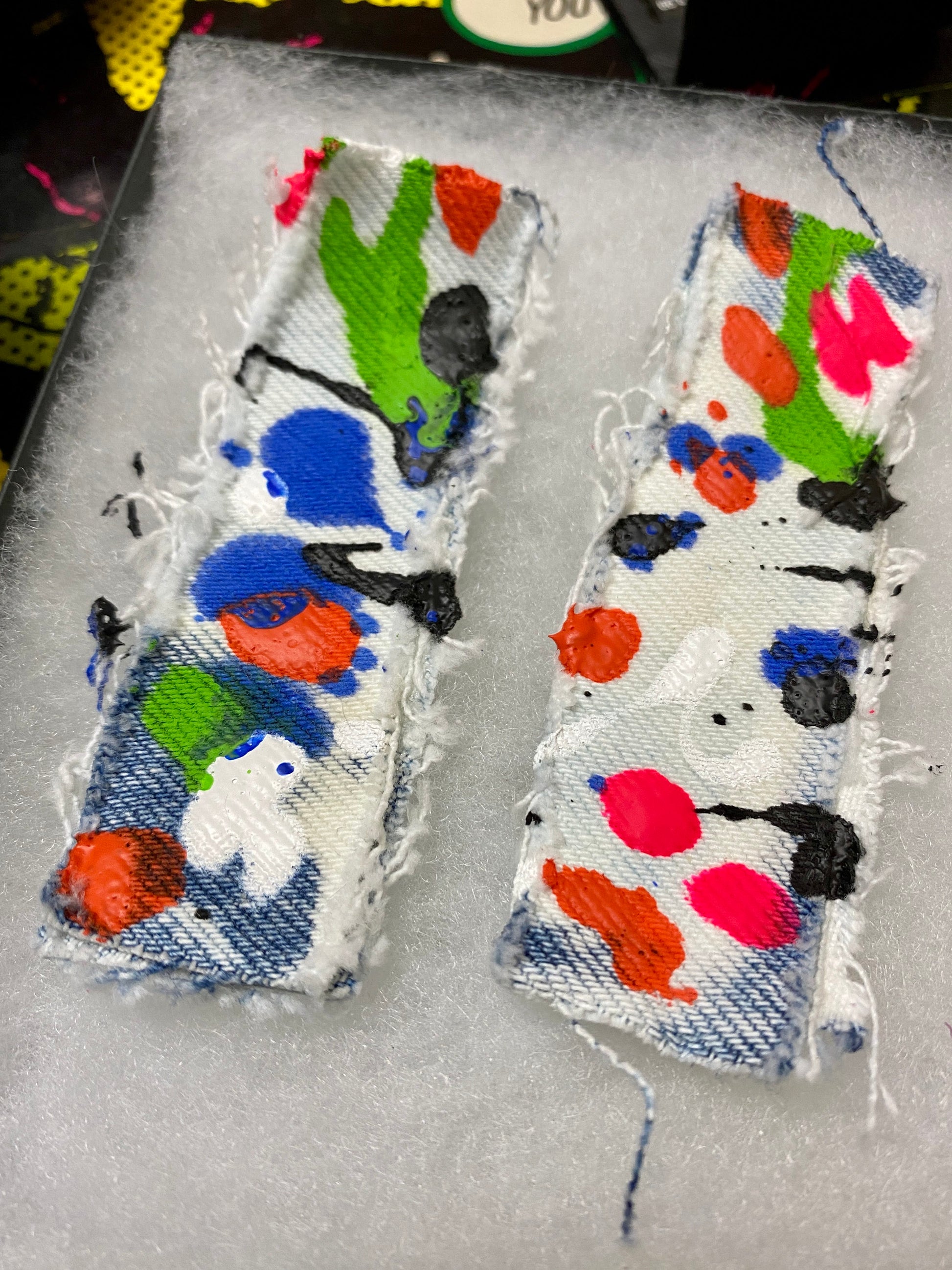 Recycled Multi -Colored Denim Junk Earrings-Denim Scraps
