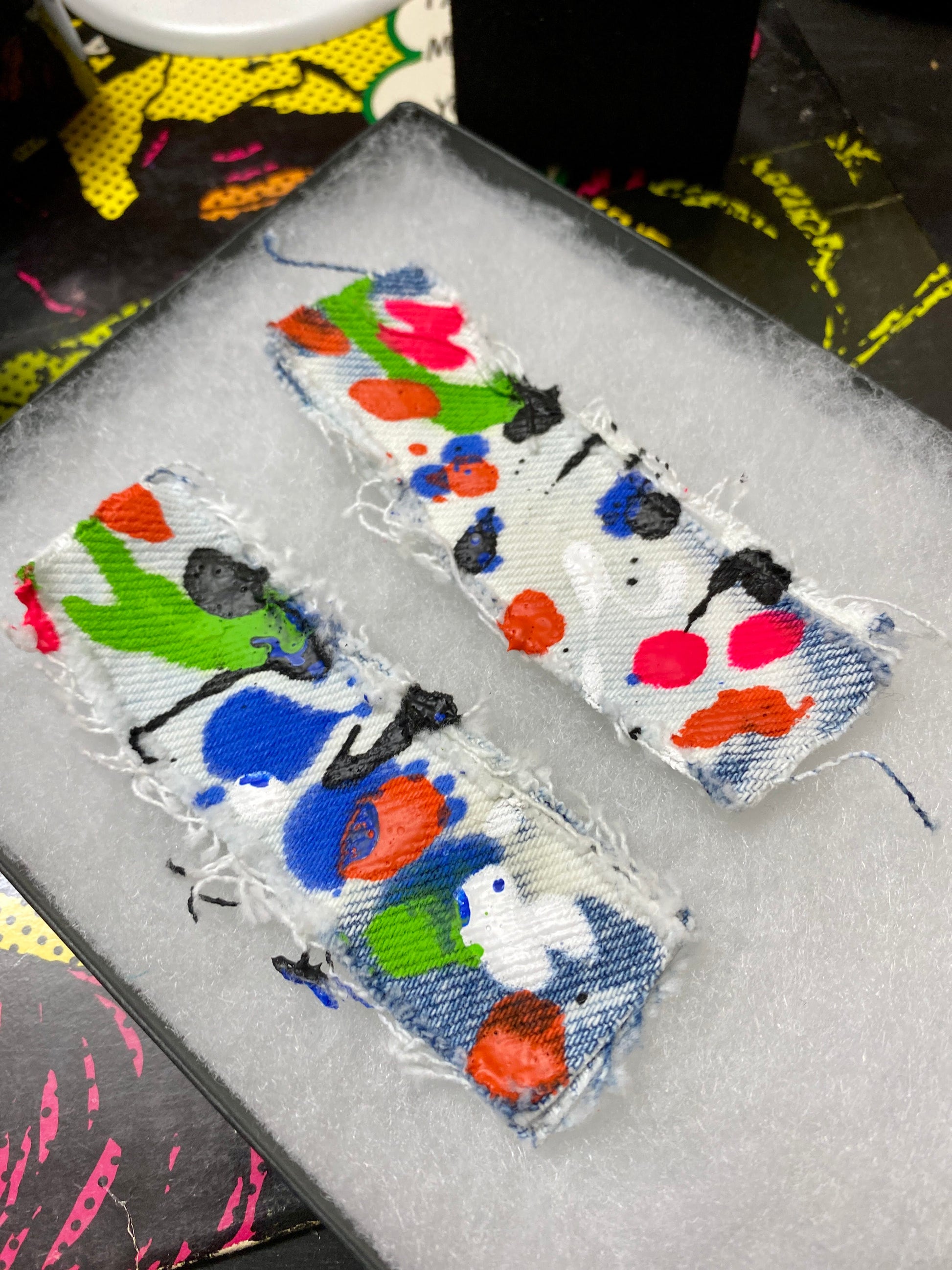 Recycled Multi -Colored Denim Junk Earrings-Denim Scraps