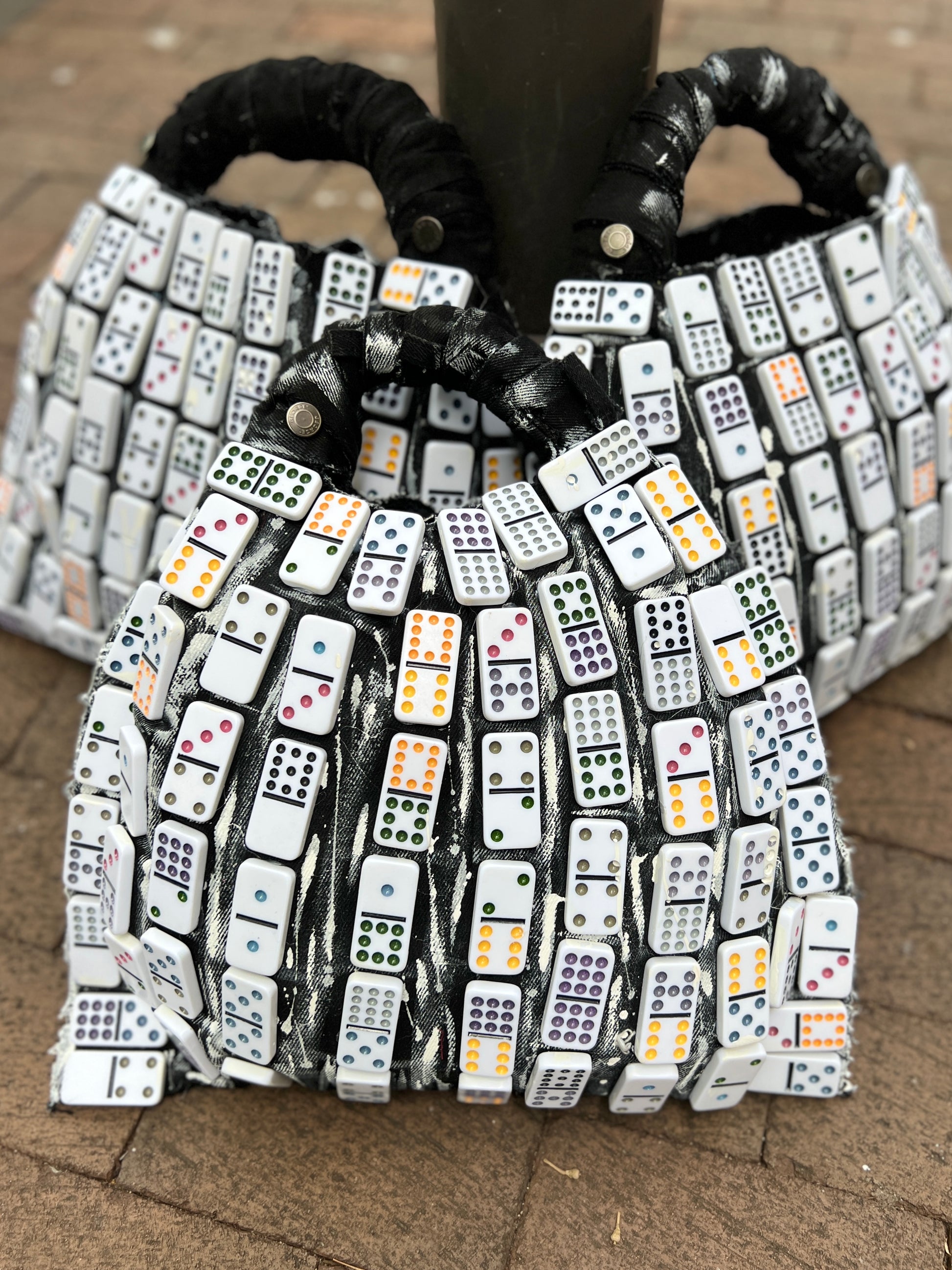 Reworked Upcycled Made From Trash Dominoes Denim Bag 2