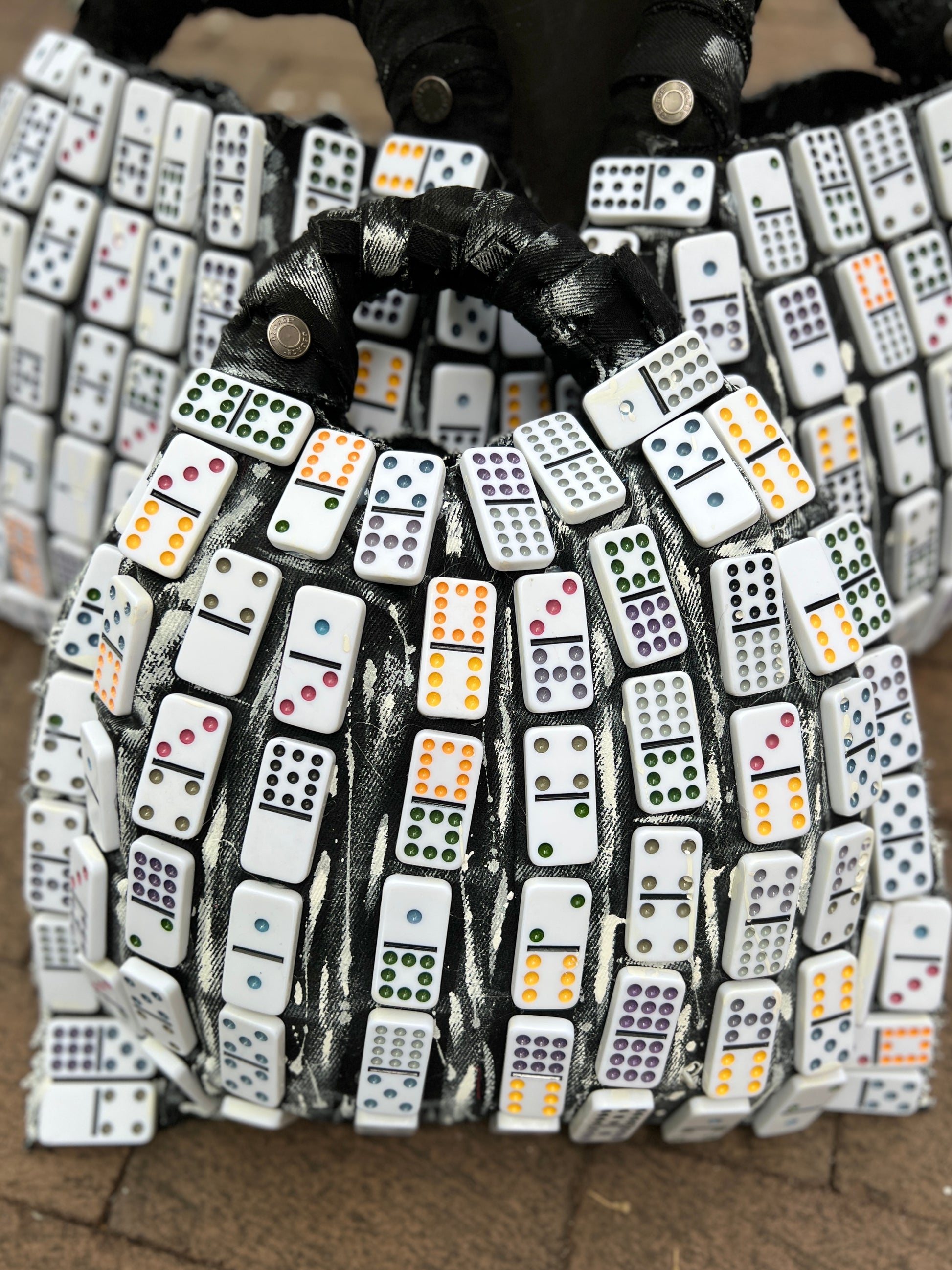 Reworked Upcycled Made From Trash Dominoes Denim Bag 2