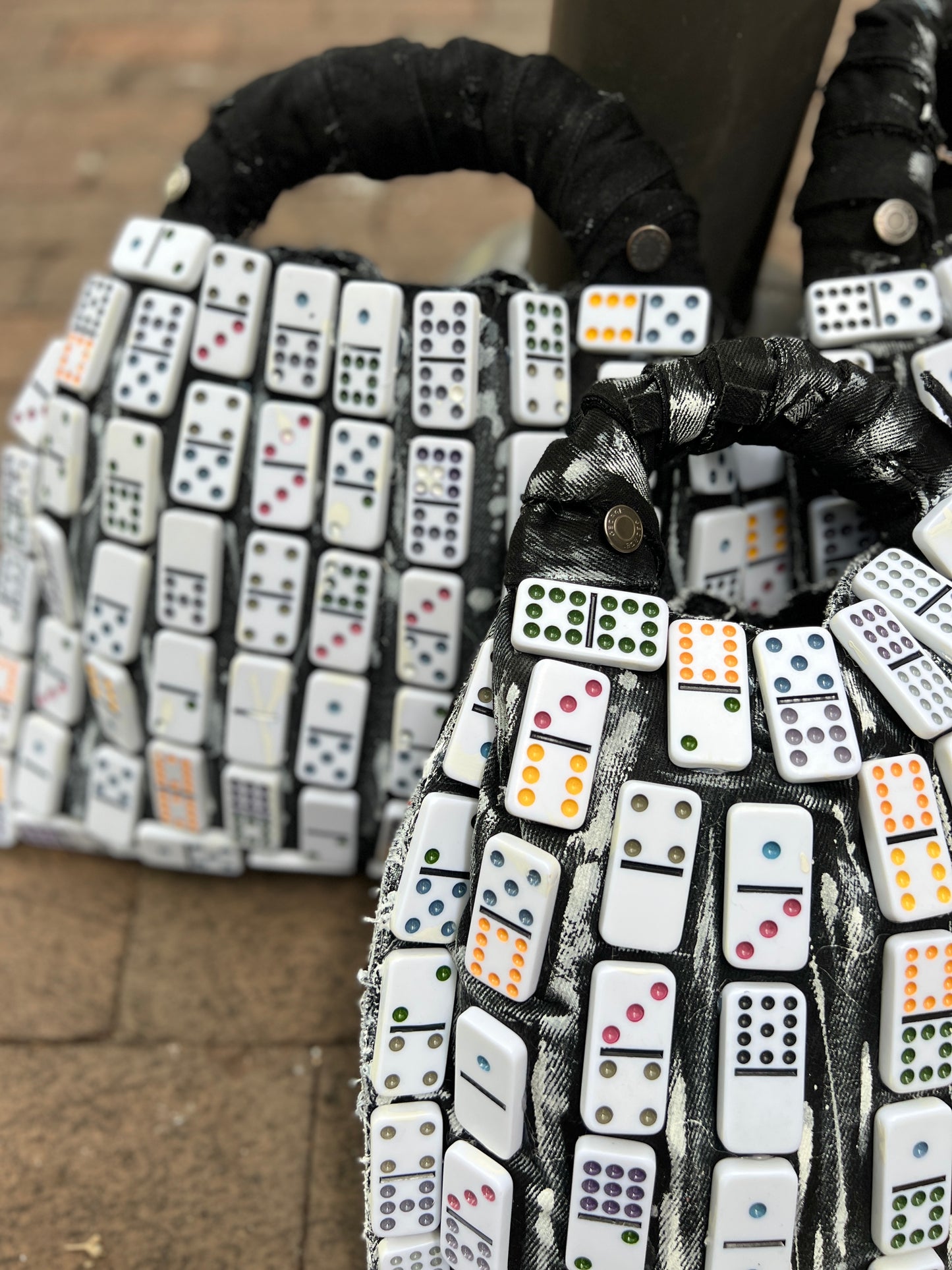 Reworked Upcycled Made From Trash Dominoes Denim Bag 2