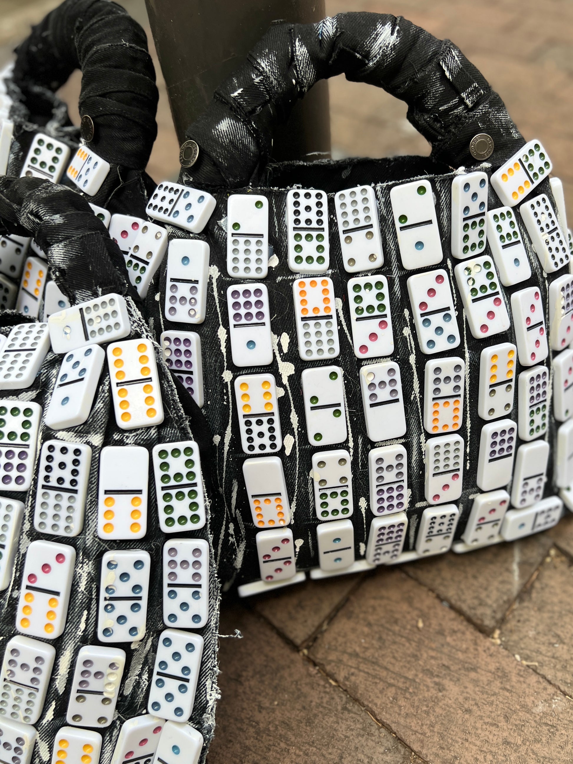 Reworked Upcycled Made From Trash Dominoes Denim Bag 2