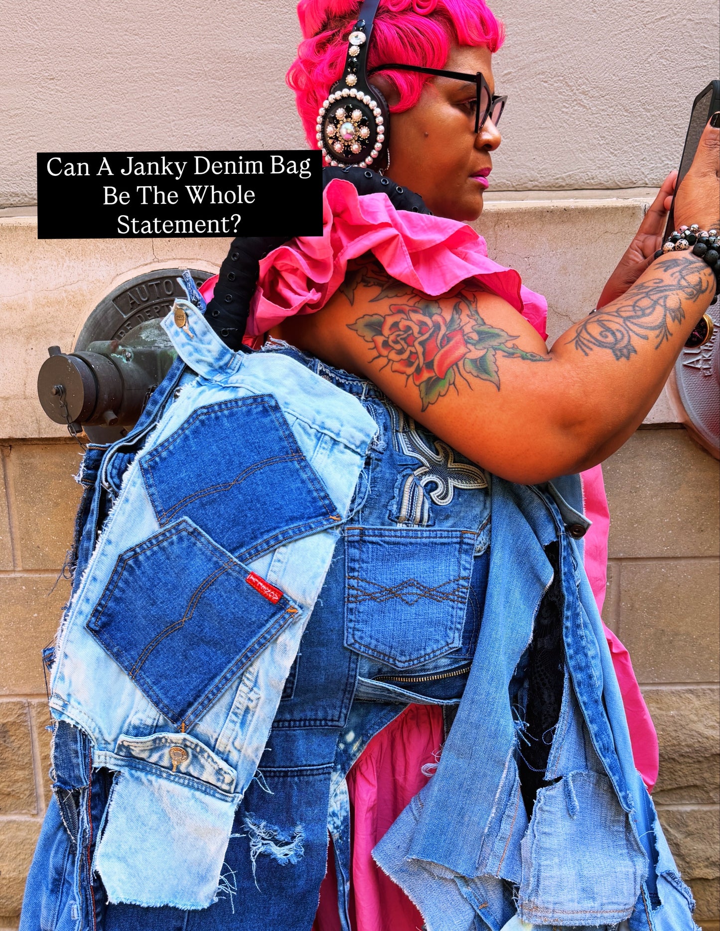 Two Sided Ugly Denim Janky Jean Bag