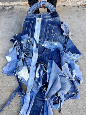 Upcycled Denim Ugly Stitch Funky Grunge Stuff And Go Bag - Funky