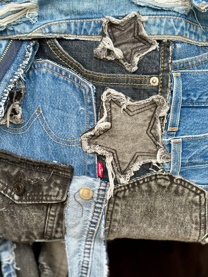Close up Denim bag with patch work