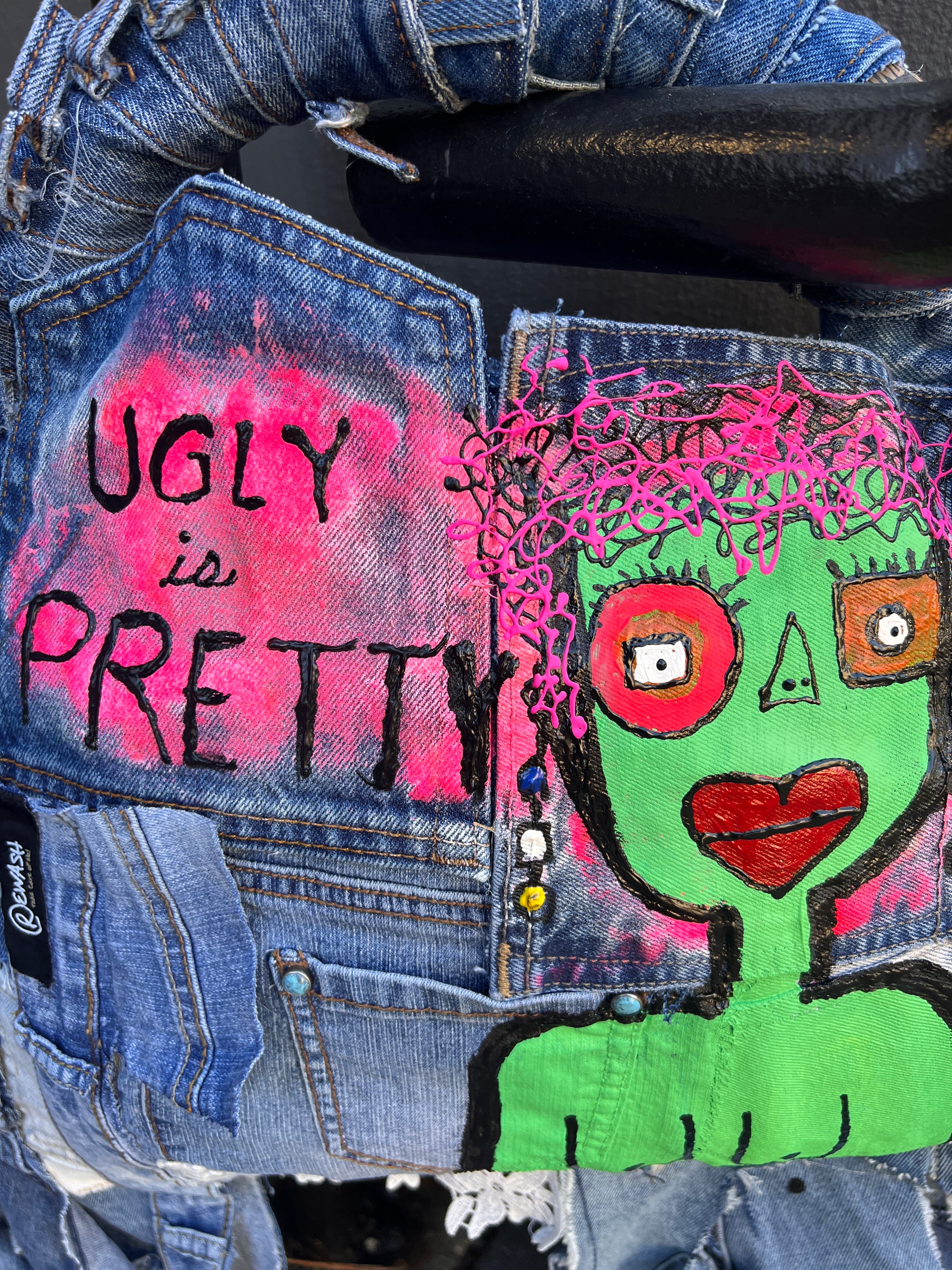 Ugly is Pretty Denim Tote Bag: Anti-Bullying Statement Art #2